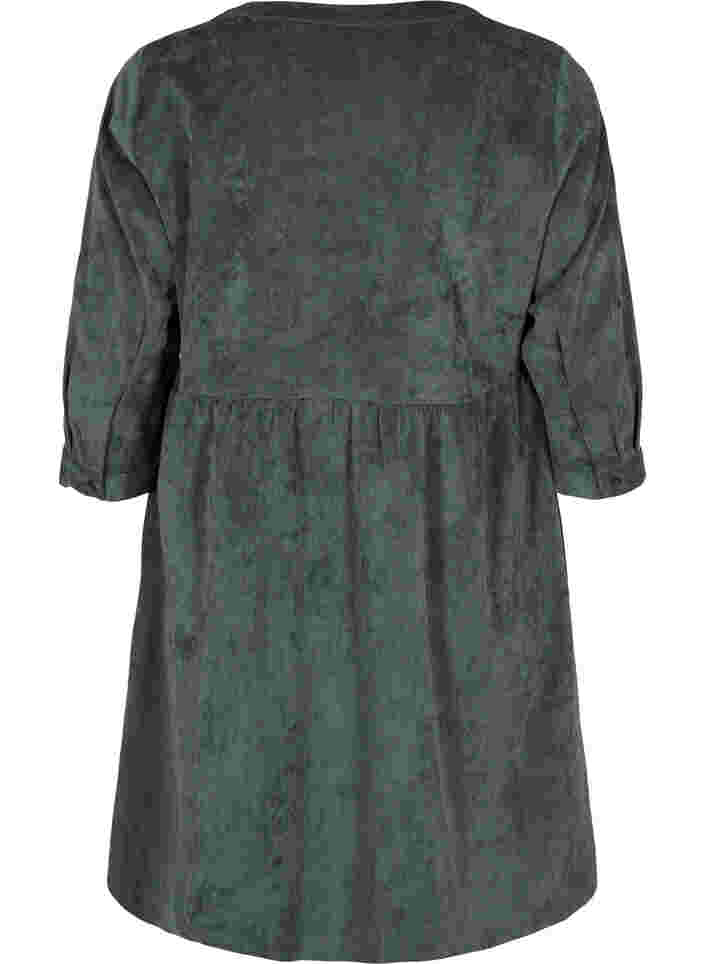 Fluwelen jurk met 3/4-mouwen en knopen, Deep Forest, Packshot image number 1