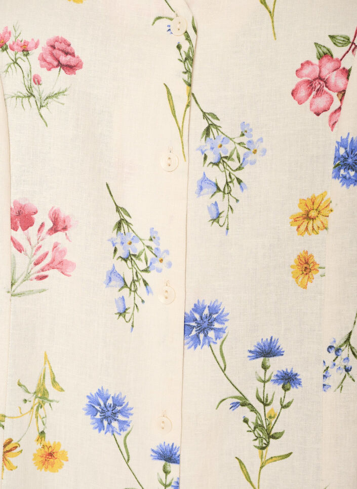 Midi jurk in linnen en viscose met ruchesmouwen, Beige, Packshot image number 2