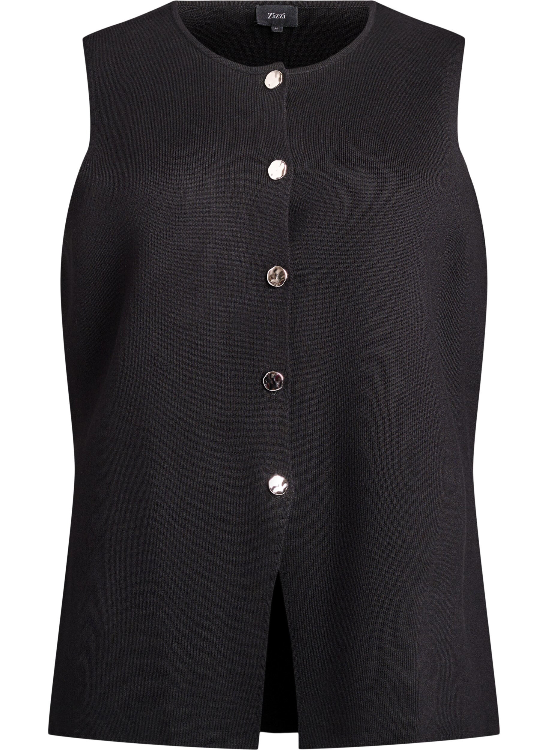 Mouwloze breisel vest met decoratieve knopen