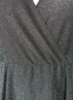 Glitterjurk met wikkel look en lange mouwen, Black Silver, Packshot image number 2