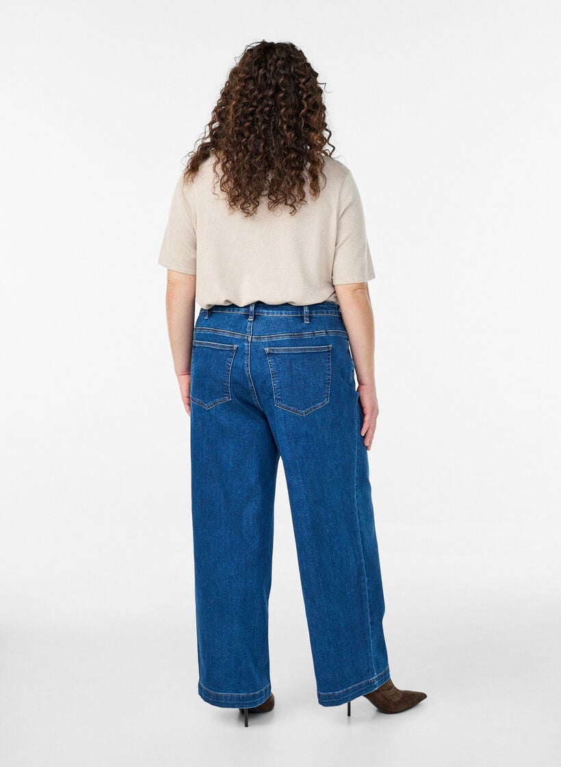 Kiana jeans met een straight-fit en hoge taille, Blauw, Model image number 1