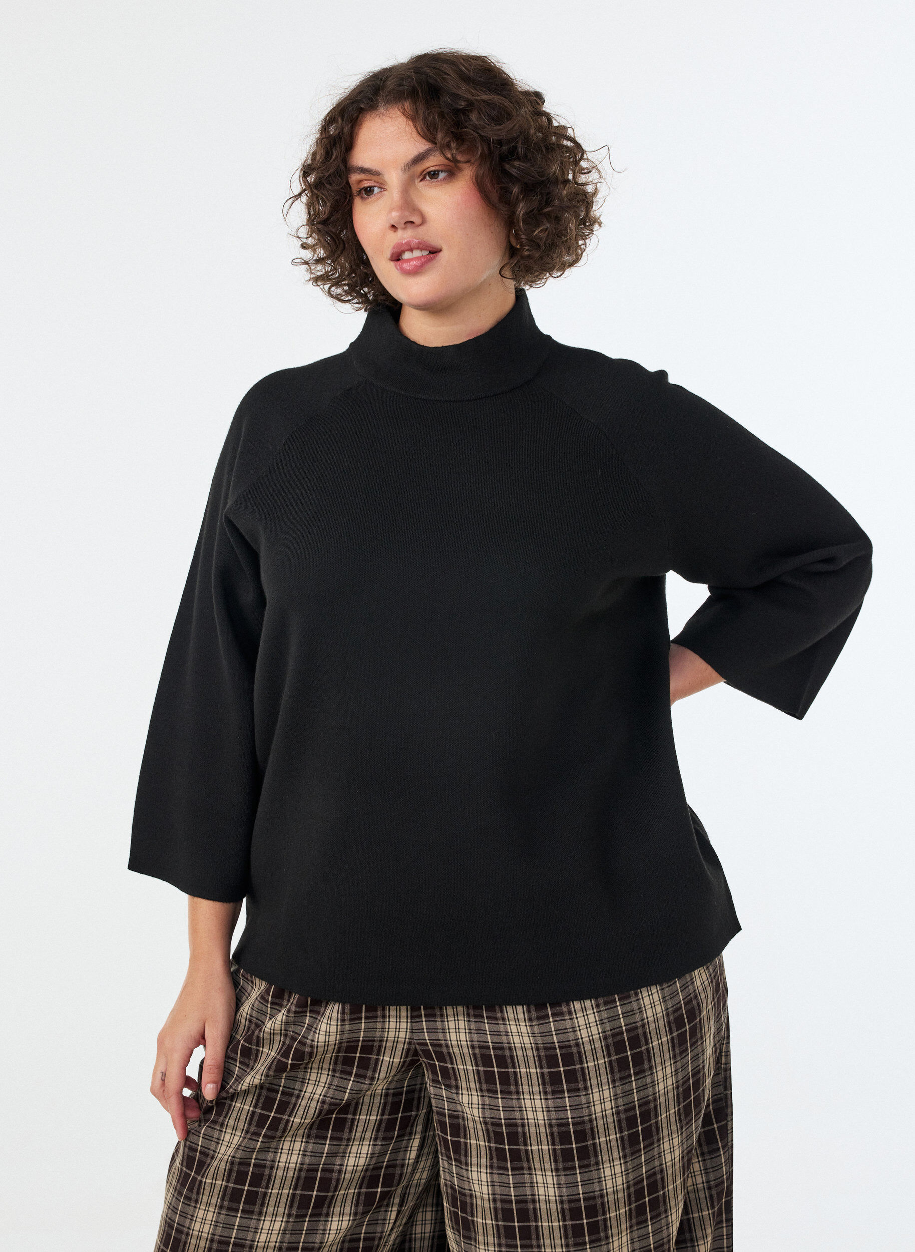 ZizziGebreide blouse van een viscosemix met col, Zwart, Model image number 0