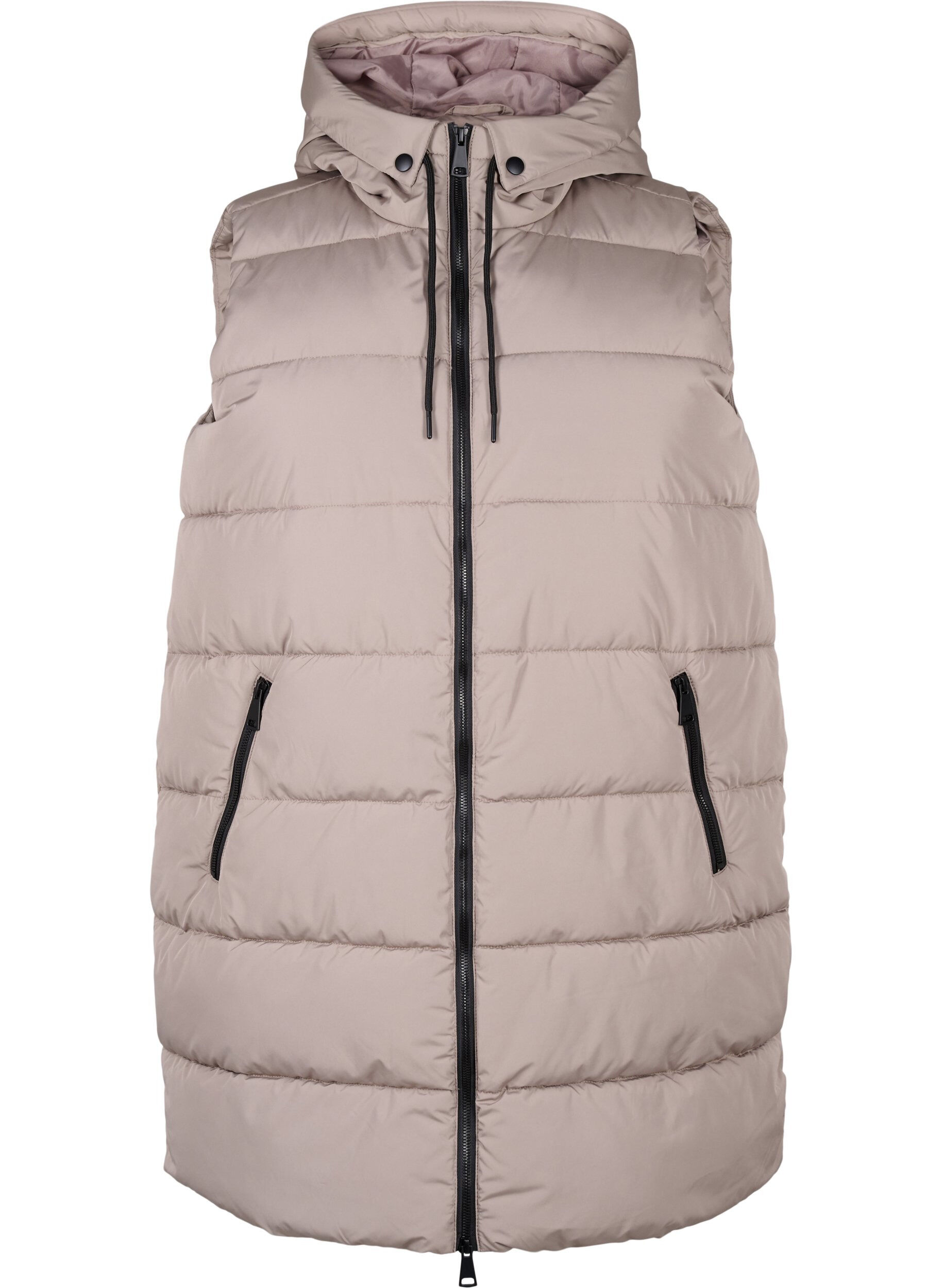 Zizzi Lange vest met capuchon en zakken, Beige, Packshot image number 0