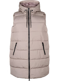 Lange vest met capuchon en zakken, Beige