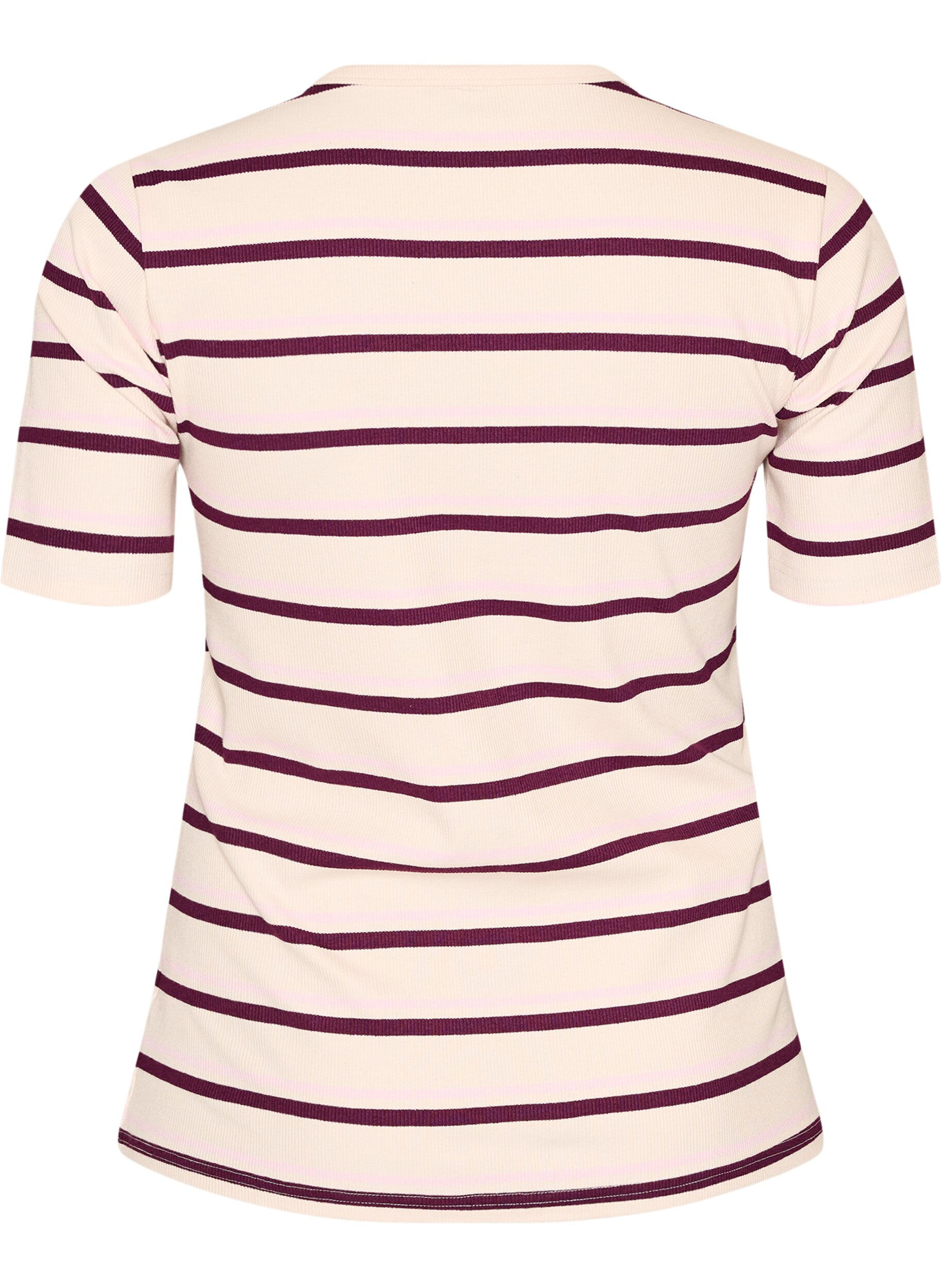 ZizziT-shirt met strepen en geribde knoopdetails, Paars, Packshot image number 1