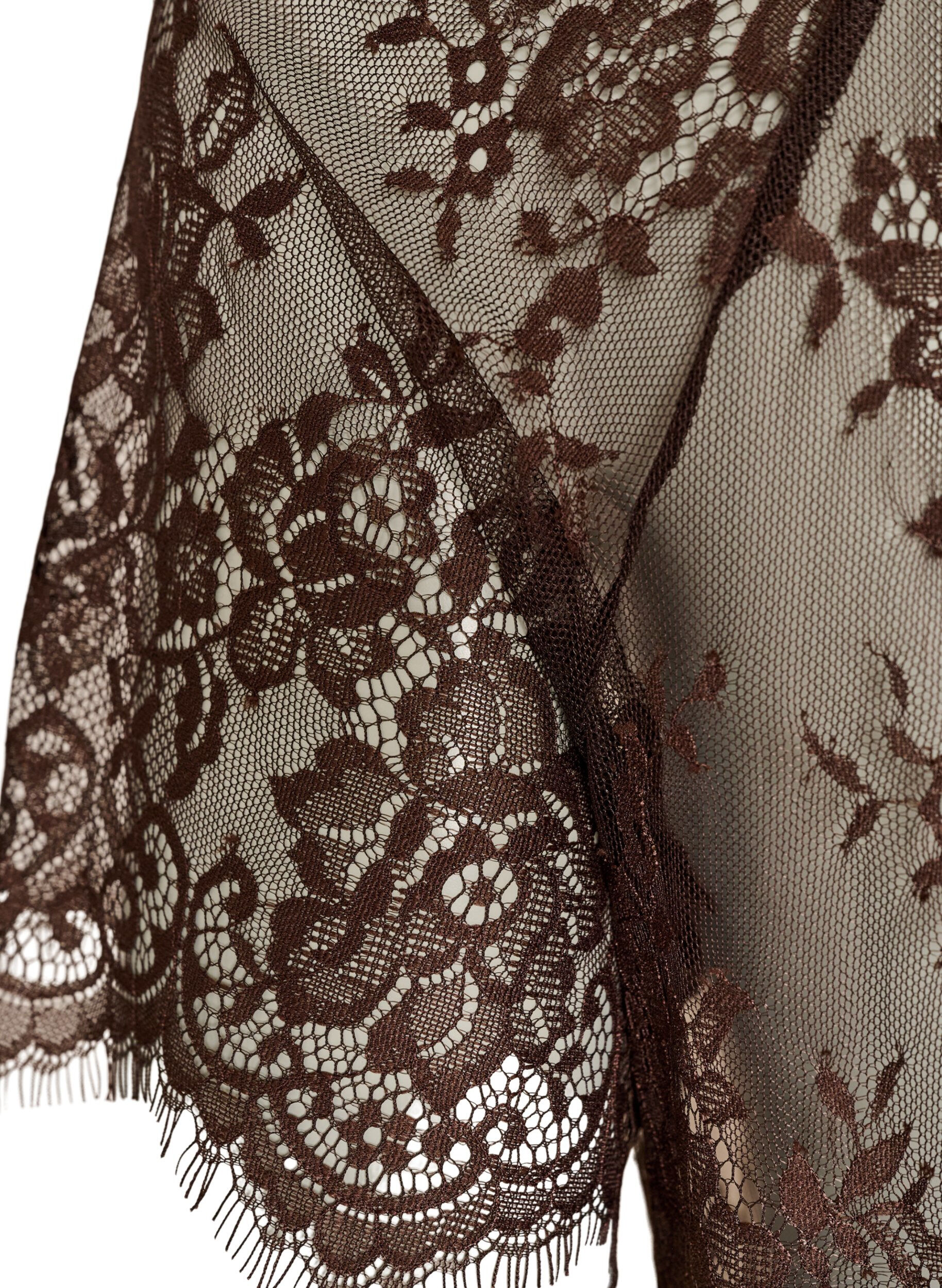 ZizziKorte mouwen kanten blouse met striksluiting, Bruin, Packshot image number 3