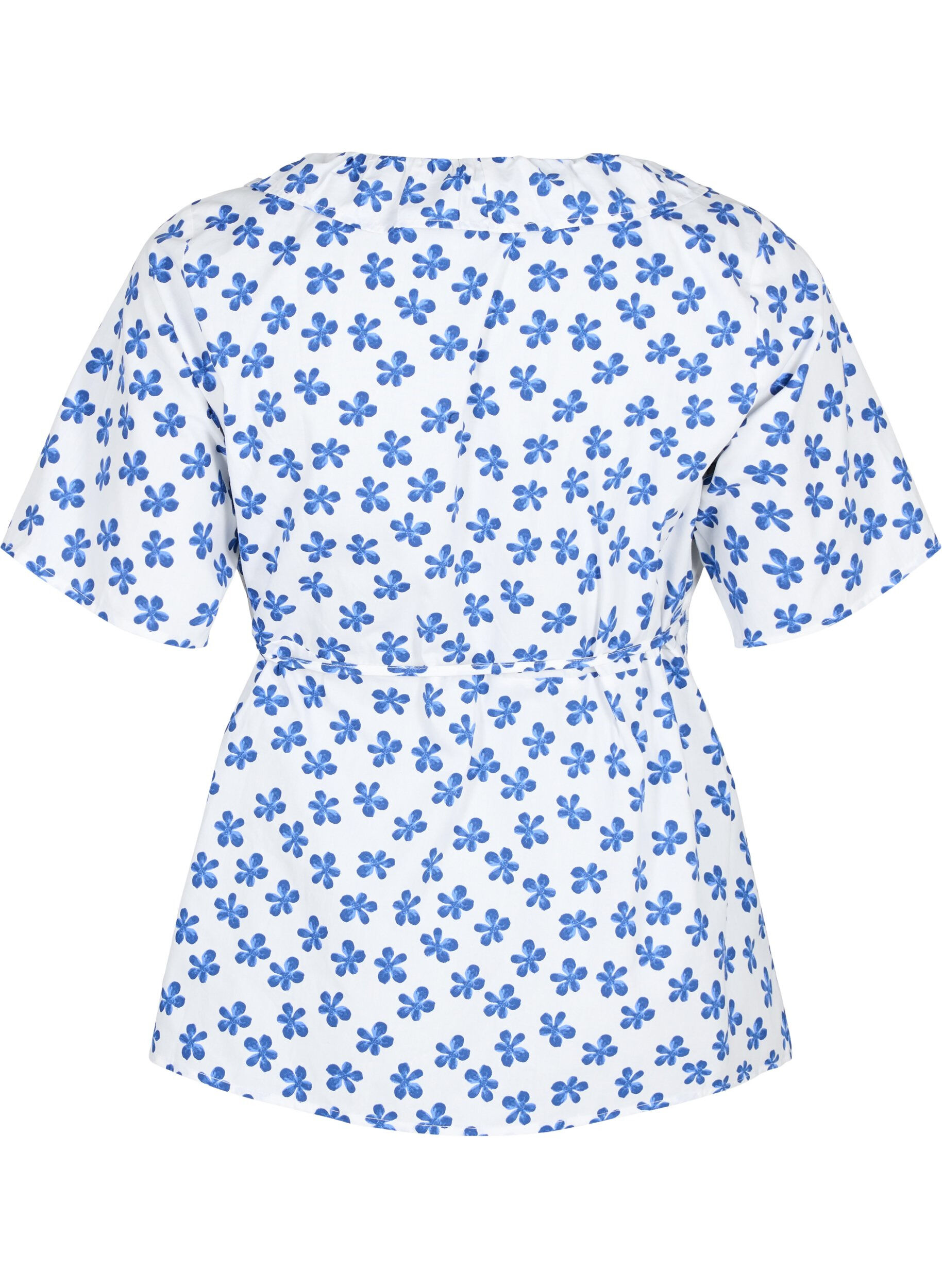 Zizzi Katoenen wikkelblouse met bloemenprint, B.White/Small Flower, Packshot image number 1
