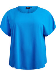 Blouse met korte mouwen en een ronde halslijn, Blauw