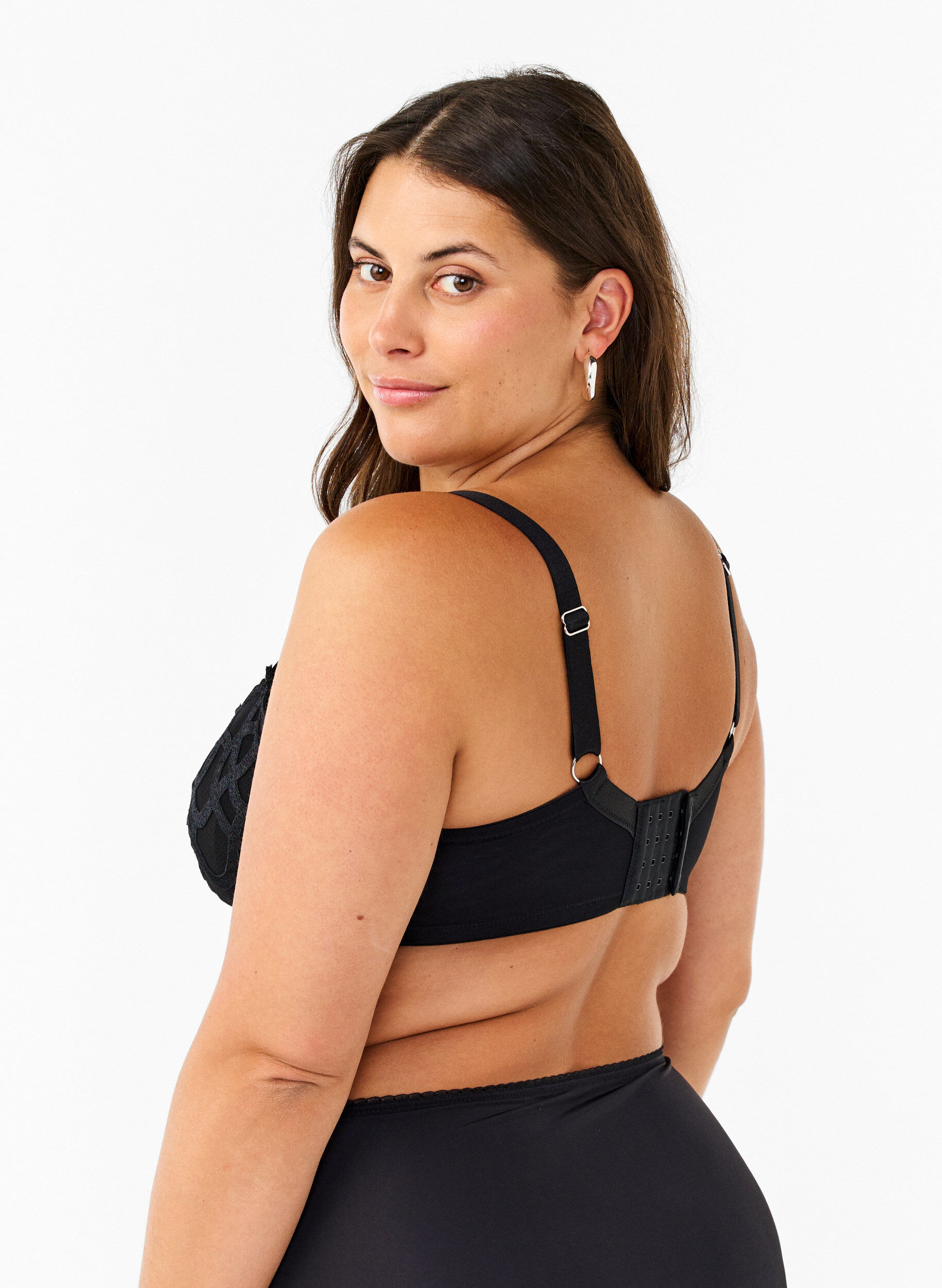 Zizzi Balconette bh met grafische kanten, Zwart, Model image number 1