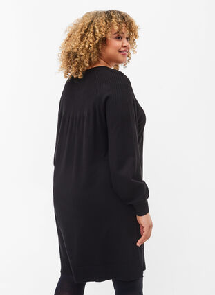 Gebreide jurk met ballonmouwen, Black Solid, Model image number 1