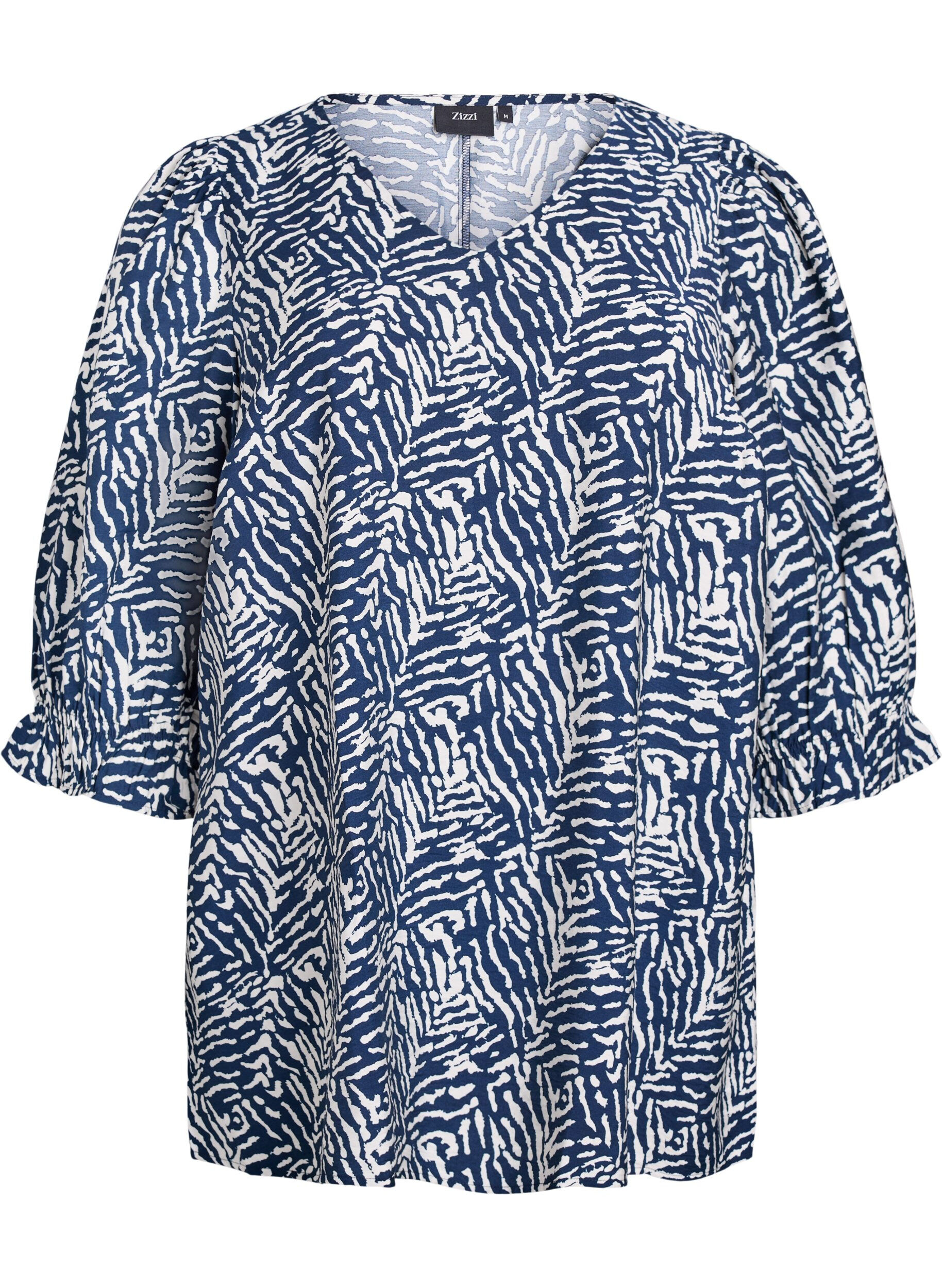 Zizzi Tuniek met 3/4 mouwen en een V-hals, Blauw, Packshot image number 0