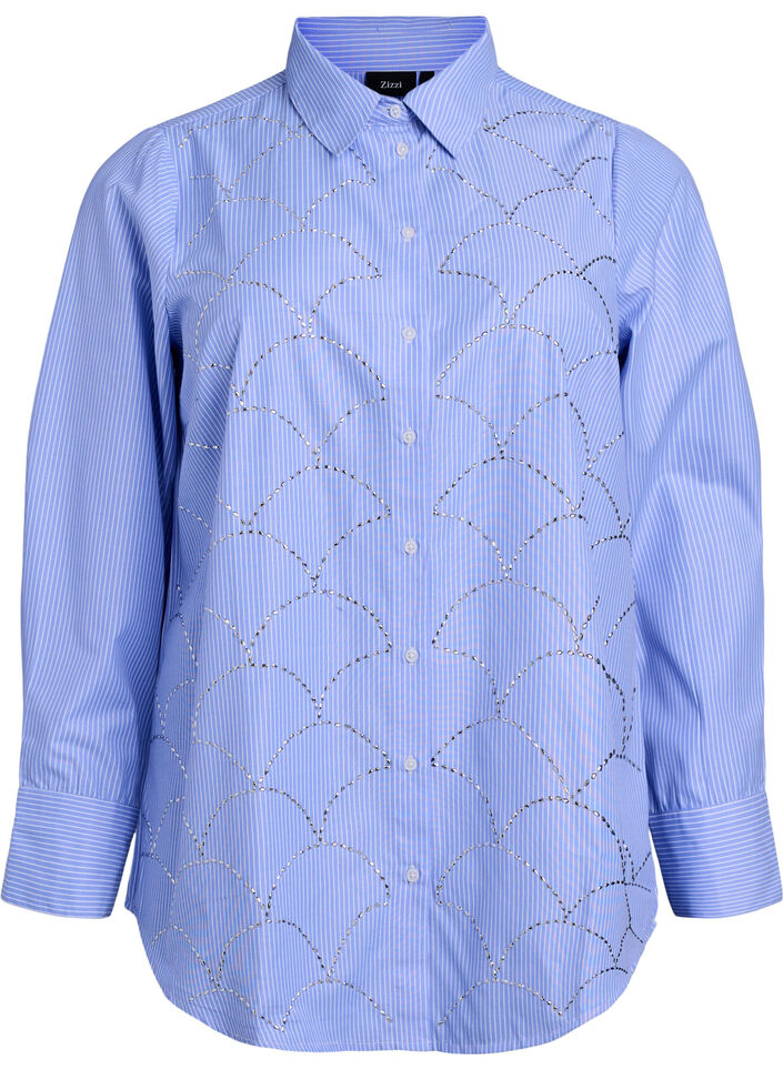 Blouse met strepen en studs, Blauw, Packshot image number 0