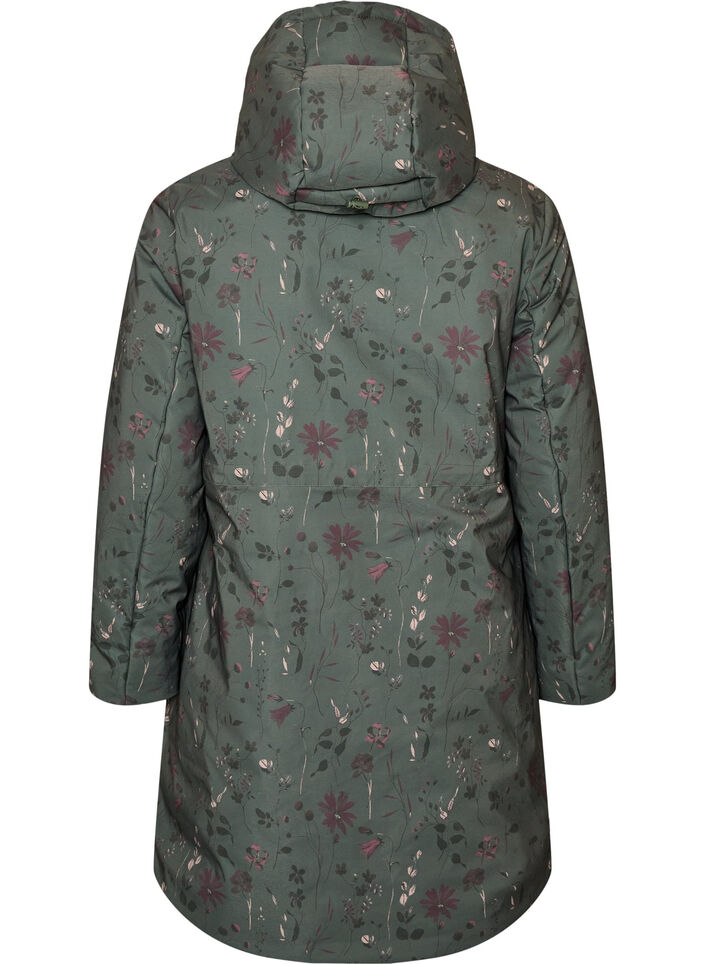 Gewatteerde winterjas met bloemenprint, Groen, Packshot image number 1