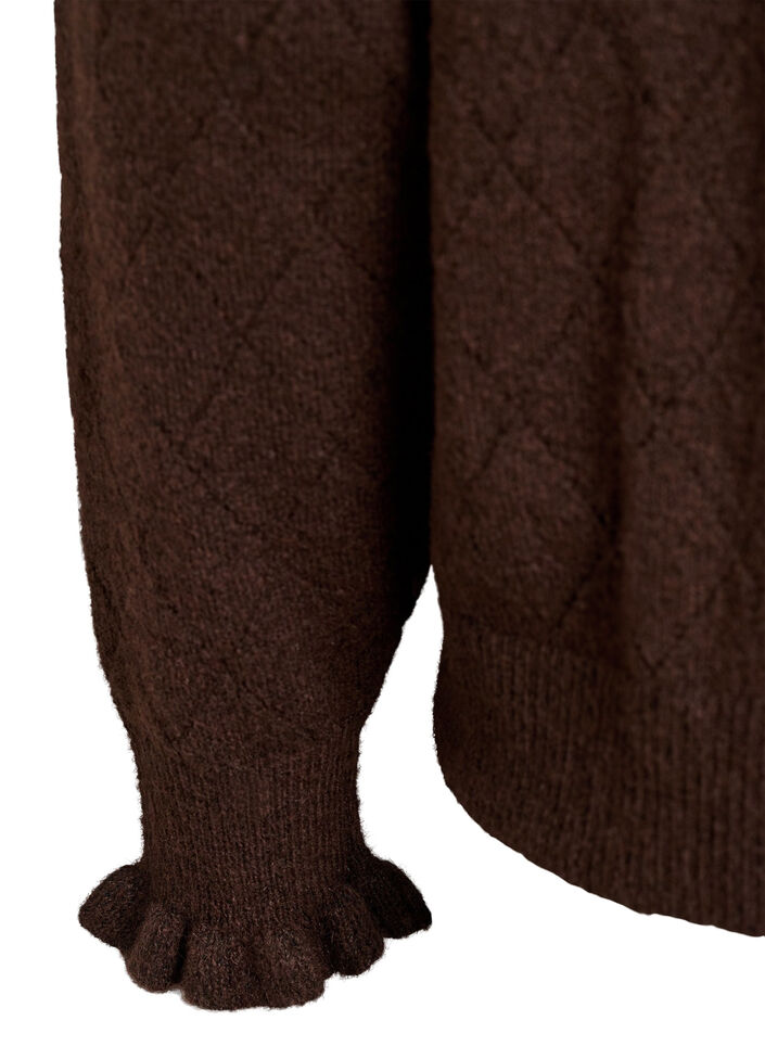 Cardigan met harlekijnpatroon en V-hals, Bruin, Packshot image number 3