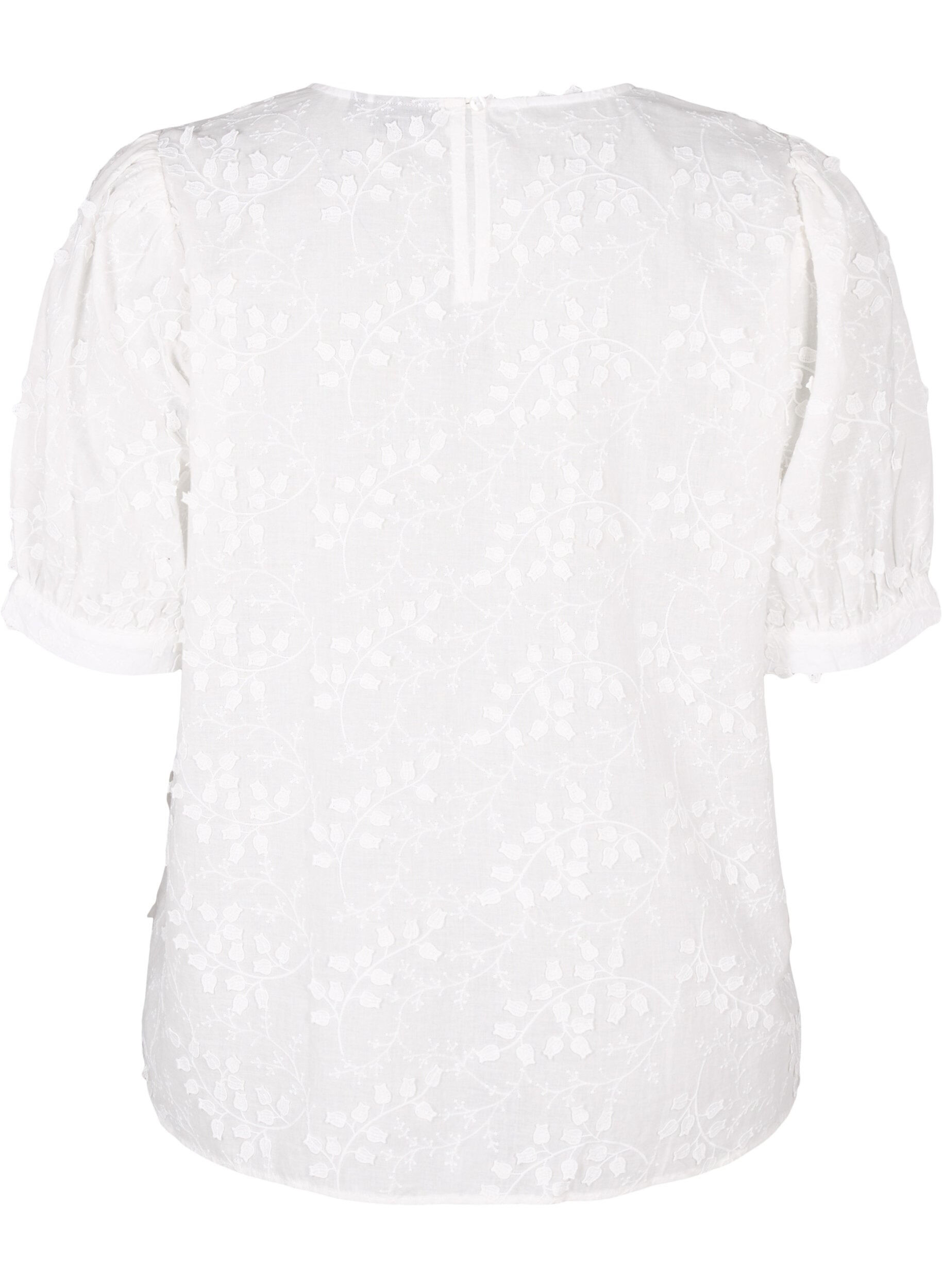 Zizzi Blouse met korte mouwen met borduurwerk en een ronde hals, Wit, Packshot image number 1