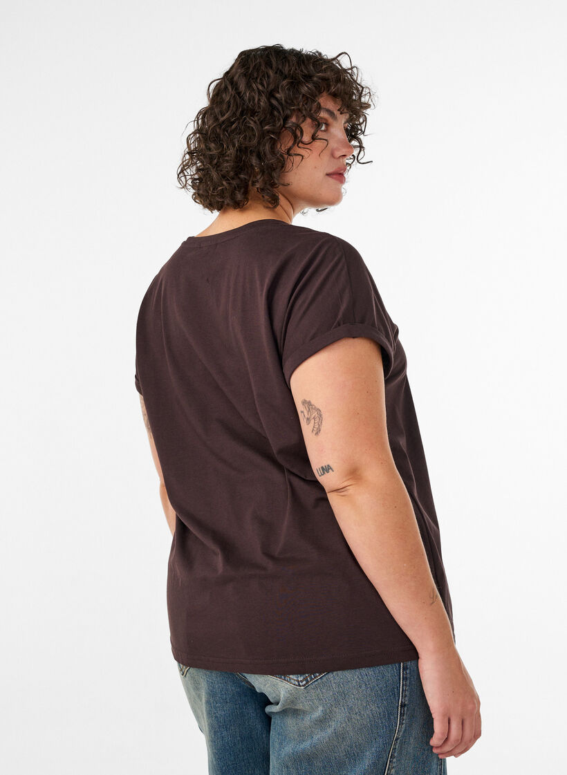 T-shirt met decoratieve print aan de voorkant, Bruin, Model image number 2