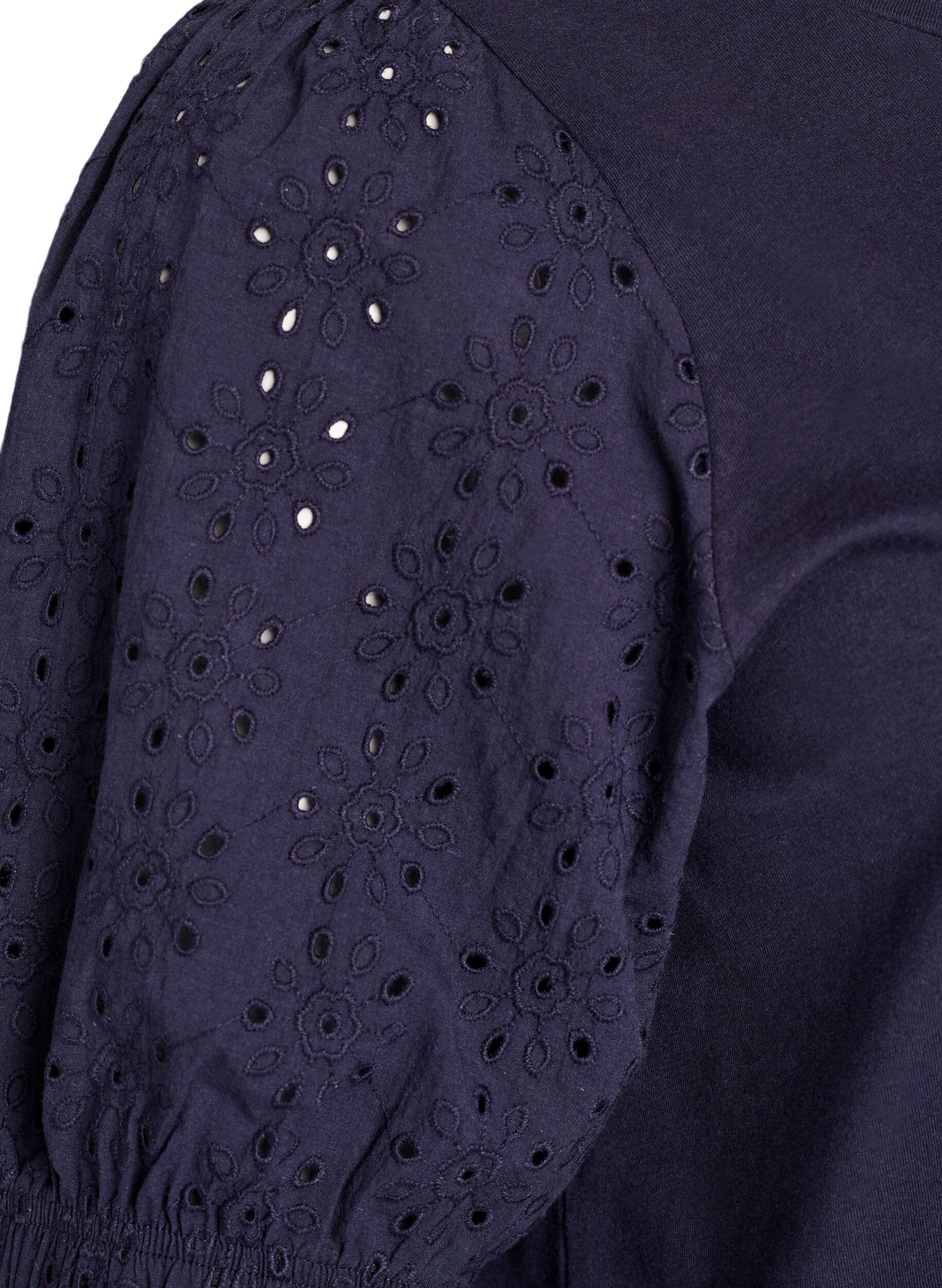 Zizzi T-shirt met mouwen van broderie anglaise, Blauw, Packshot image number 3