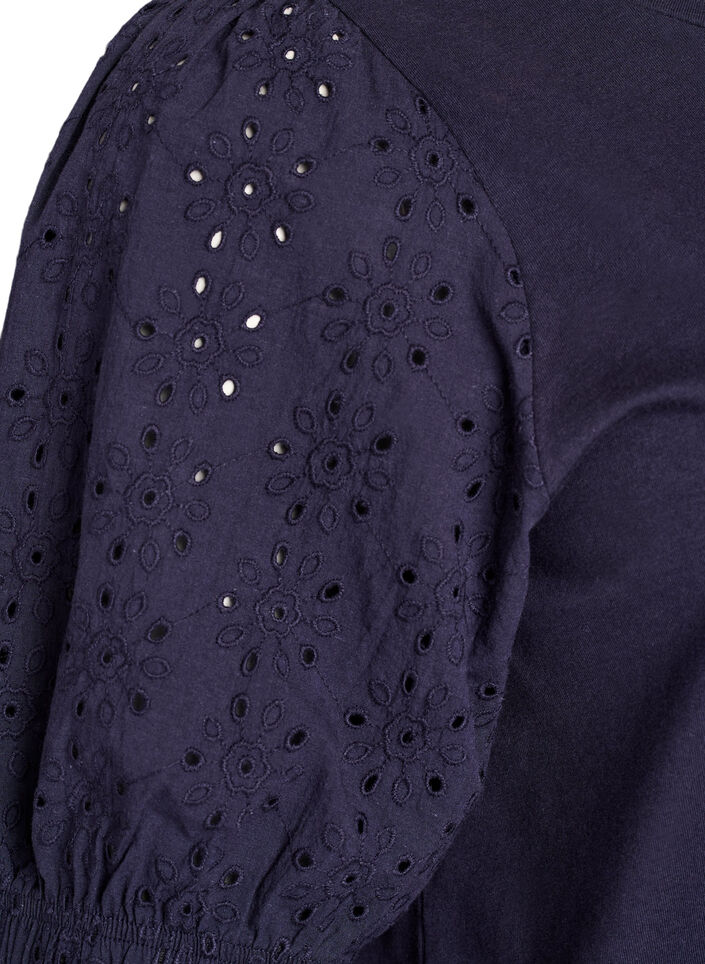 T-shirt met mouwen van broderie anglaise, Blauw, Packshot image number 3