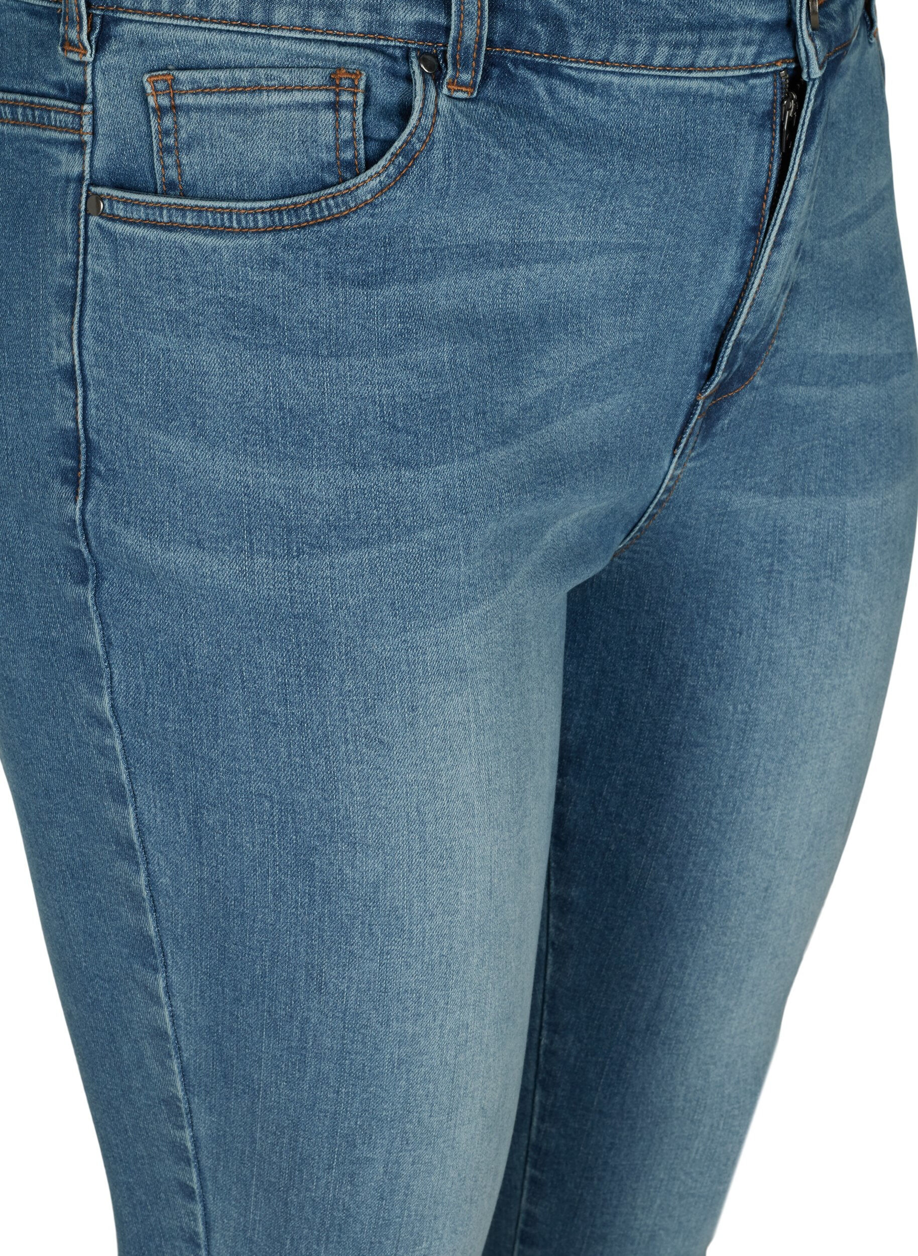 Zizzi Cropped Amy jeans met hoge taille en strikje, Blue denim, Packshot image number 2