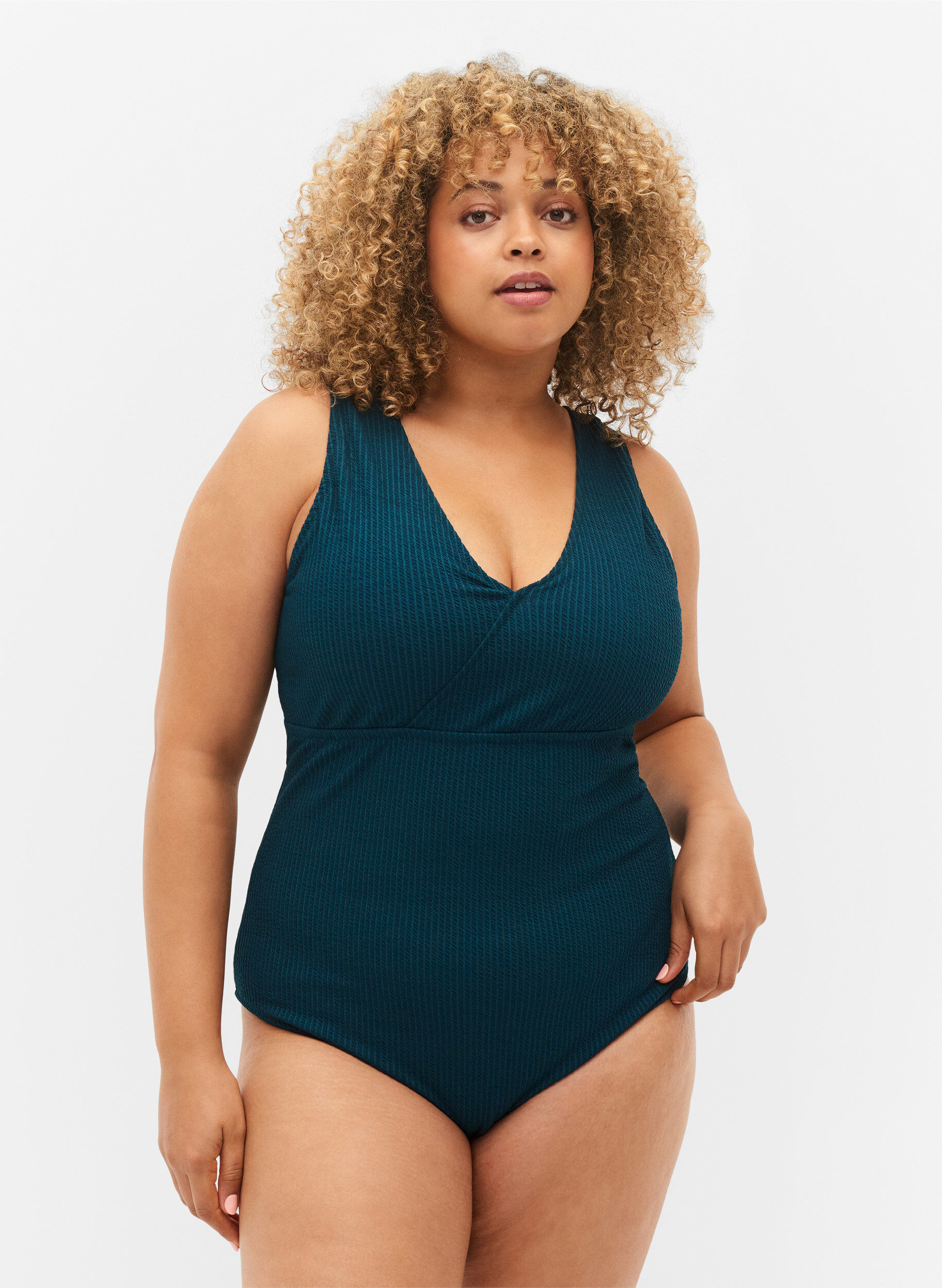 Zizzi Badpak met wikkeleffect, Deep Teal, Model image number 0