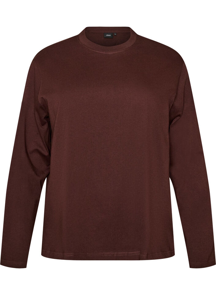 Basic T-shirt met lange mouwen, Bruin, Packshot image number 0