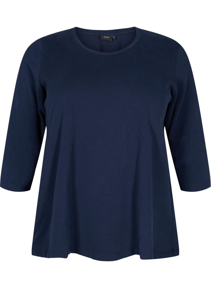 Basic katoenen t-shirt met 3/4 mouwen, Navy Blazer, Packshot image number 0