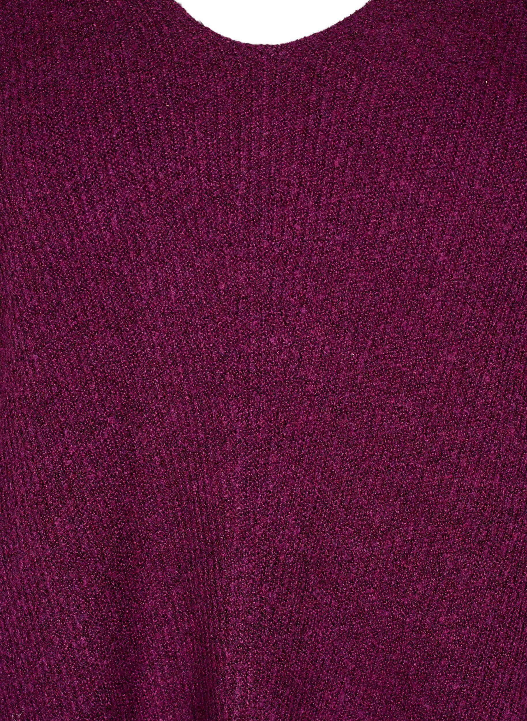 Zizzi Gebreide blouse met V-hals en lange mouwen, Potent P. Black Mel., Packshot image number 2