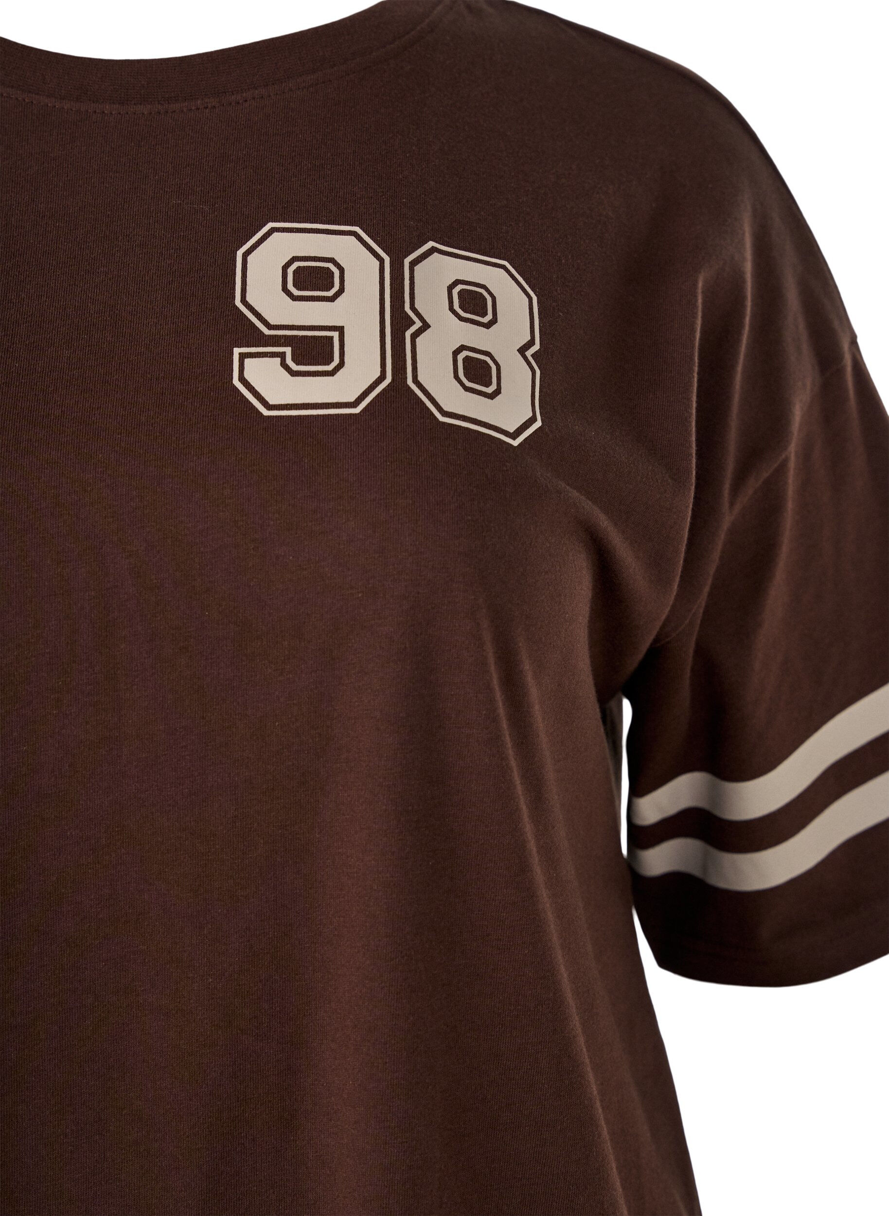 ZizziShort t-shirt dress with sporty details, Brown, Packshot image number 2