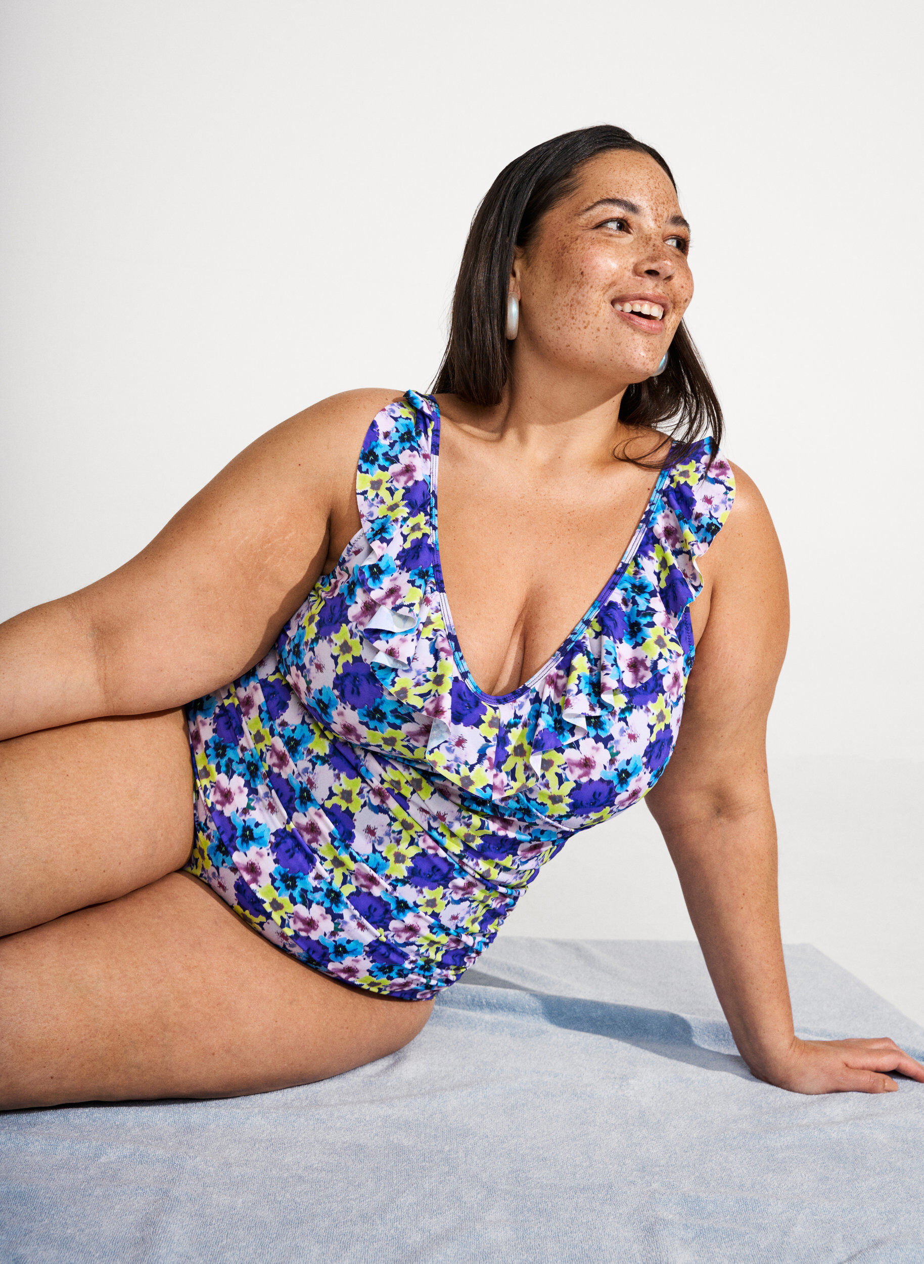 Zizzi Bloemenbadpak met ruches en afneembare pads, Paars, Image image number 0