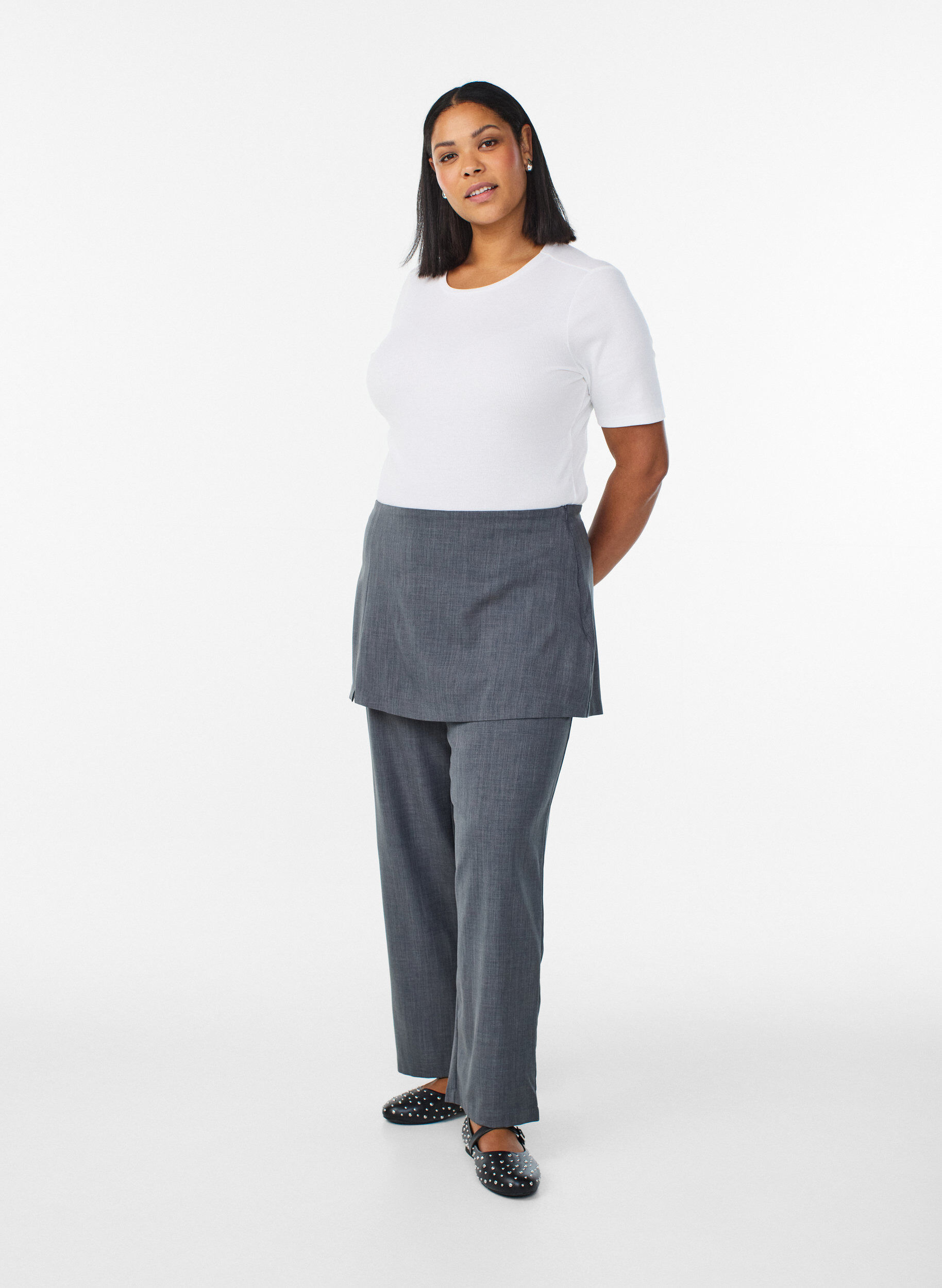 Zizzi Straight-fit broek met rok, Grijs, Model image number 0