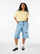 Geribde jersey blouse met korte mouwen, Geel, Model image number 1