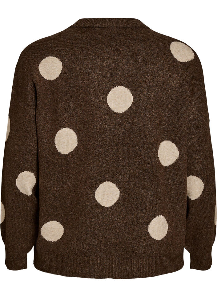 Gebreide blouse met een stippenpatroon, Bruin, Packshot image number 1