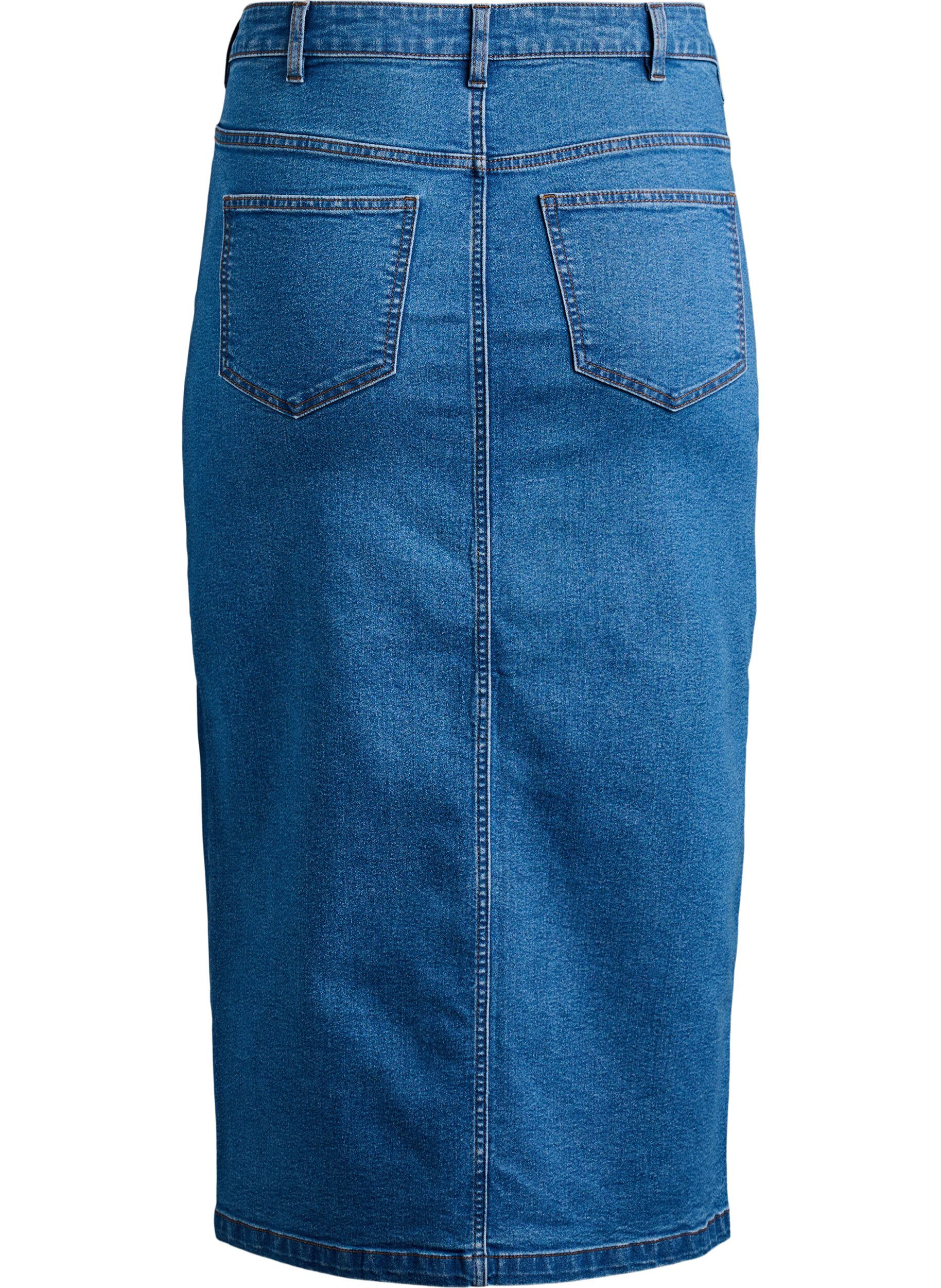Zizzi FLASH - Halflange denimrok met een voorsplit, Blauw, Packshot image number 1