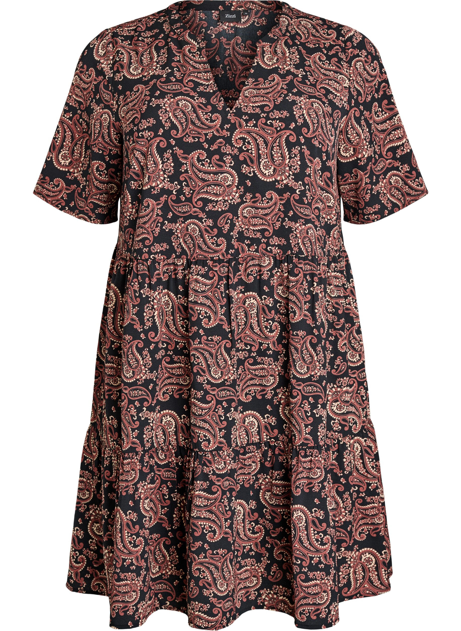 Zizzi Jurk met korte mouwen, A-lijn en snijlijnen, Zwart, Packshot image number 0