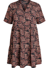 Jurk met korte mouwen, A-lijn en snijlijnen, Zwart