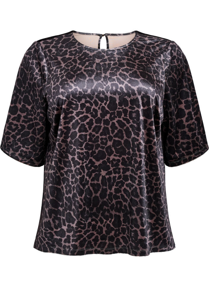 Velourt-shirt met korte mouwen, Bruin, Packshot