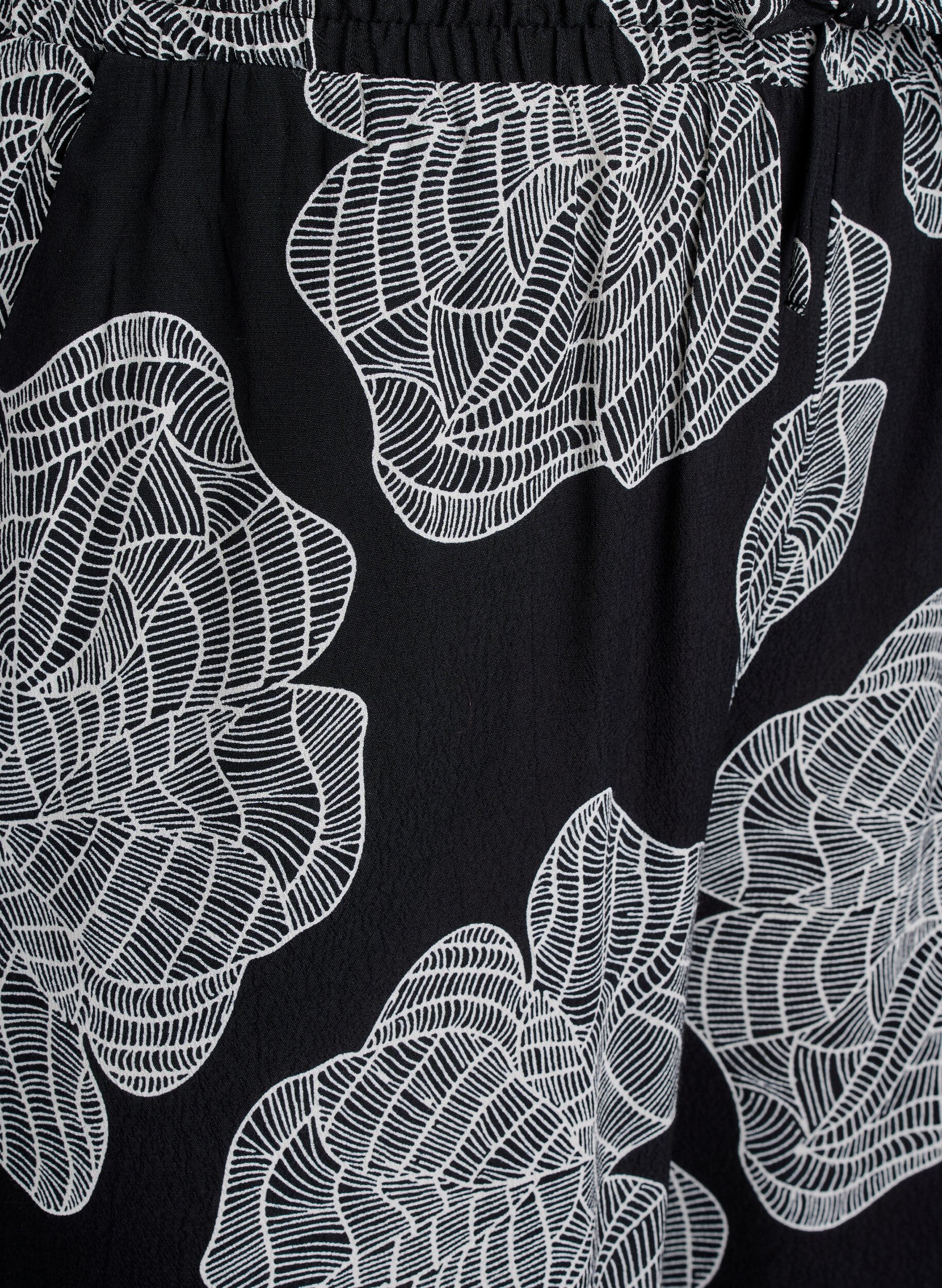 Zizzi Losvallende viscose broek met print, Zwart, Packshot image number 2