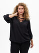 Blouse met 3/4 mouwen en kantdetails, Zwart, Model image number 0