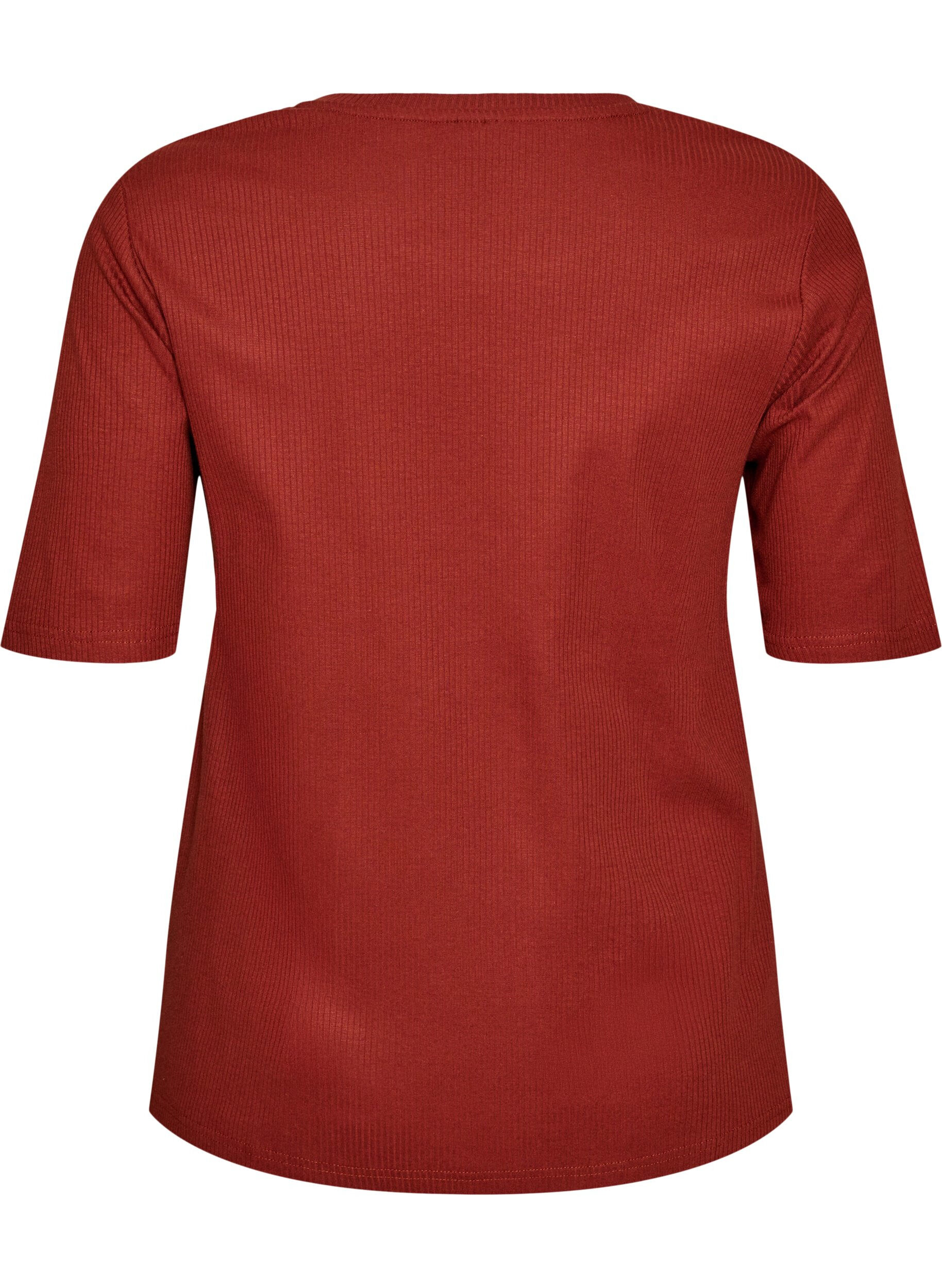 ZizziGeribde jersey blouse met korte mouwen, Rood, Packshot image number 1