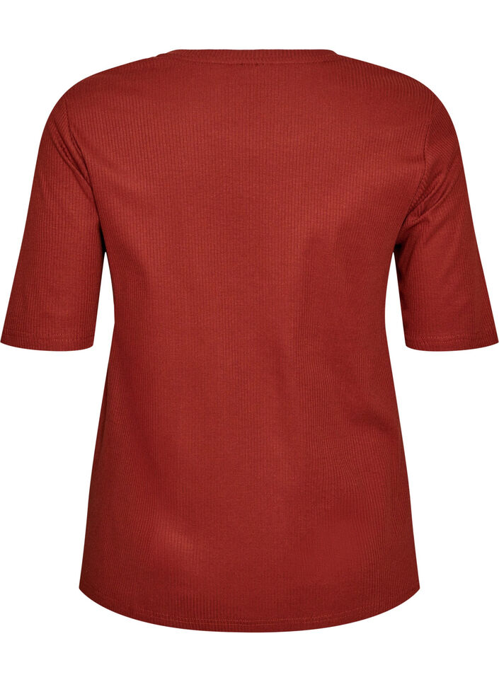 Geribde jersey blouse met korte mouwen, Rood, Packshot image number 1
