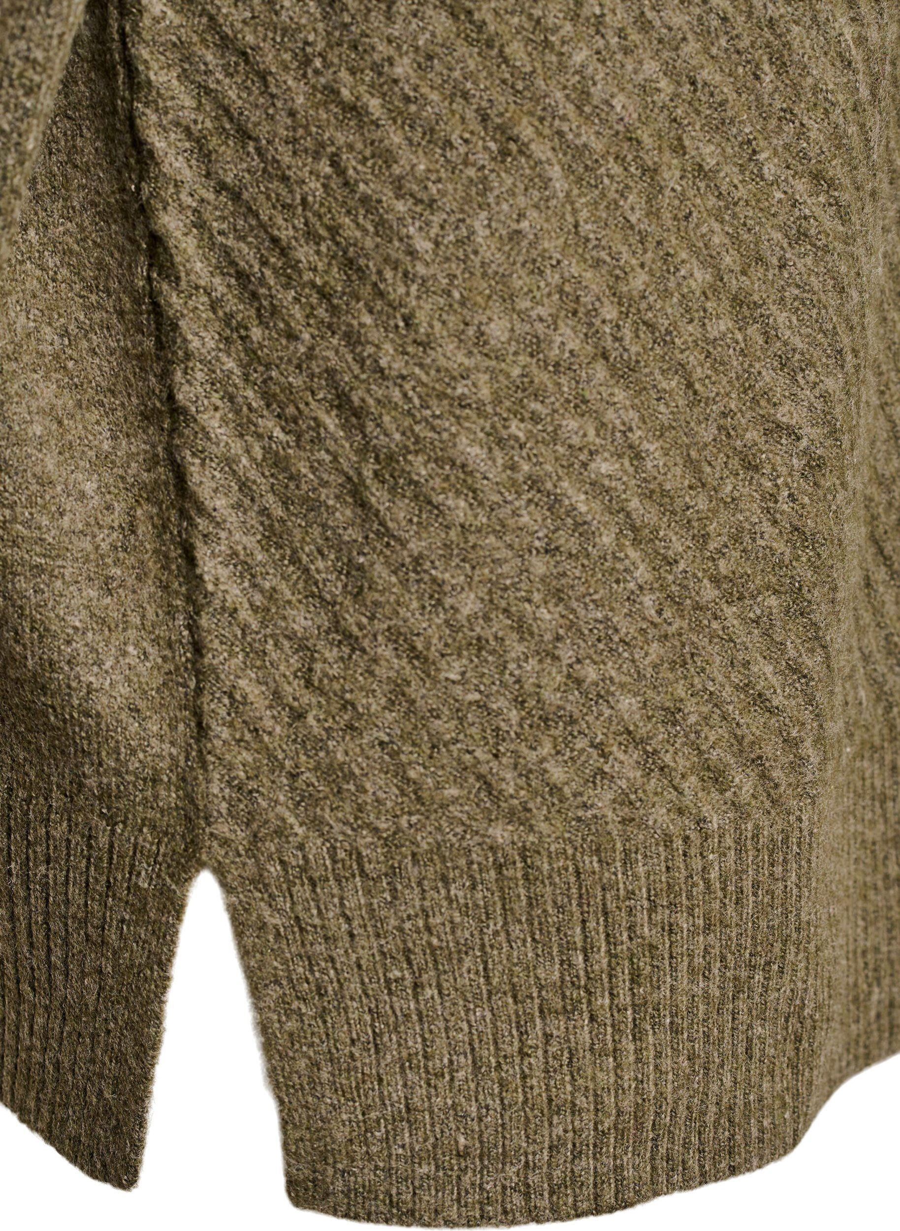 Zizzi Gebreide blouse met V-vormig geribd patroon en zijsplitjes, Groen, Packshot image number 3