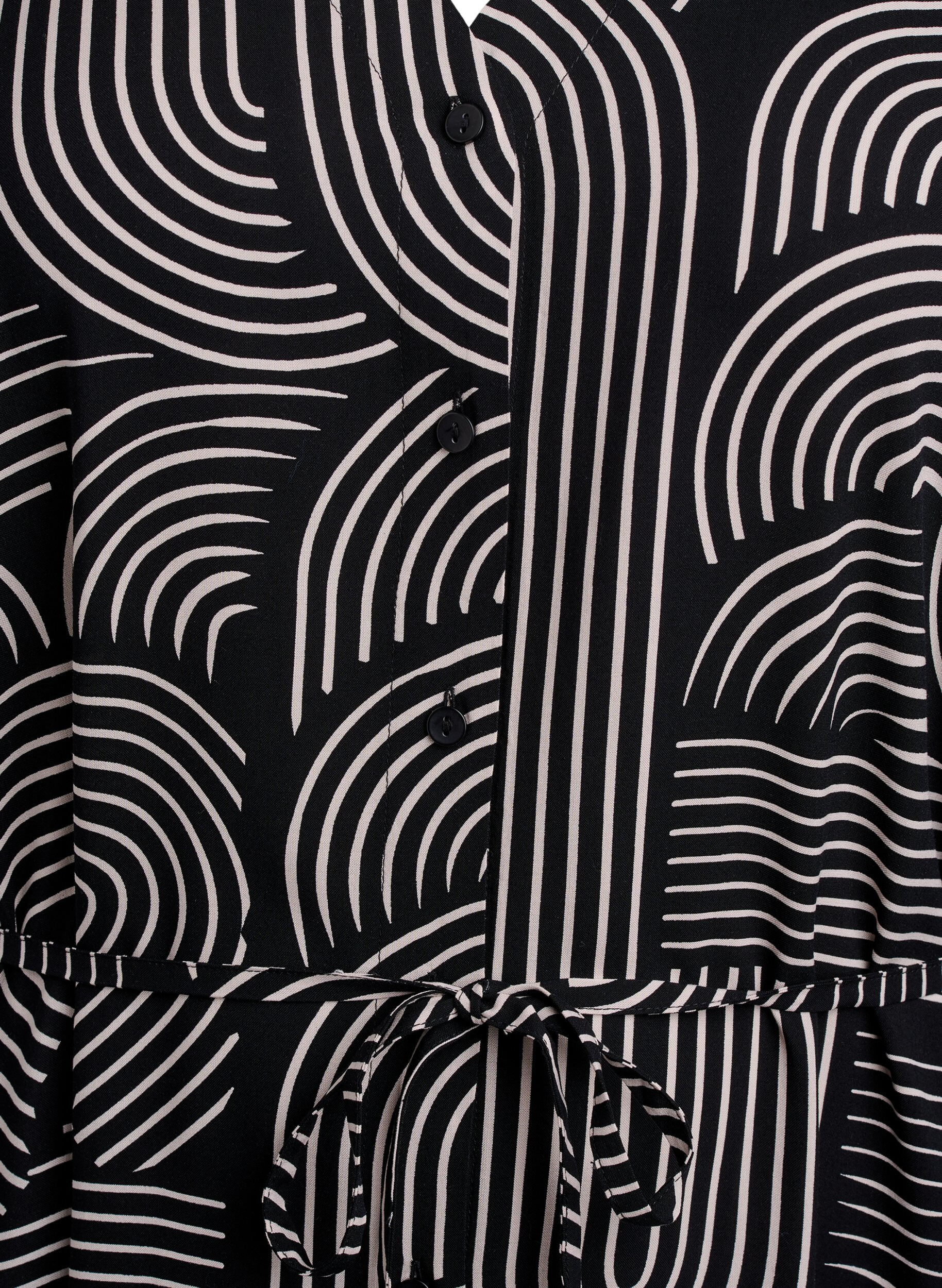 Zizzi Jurk met print en strikceintuur, Zwart, Packshot image number 2