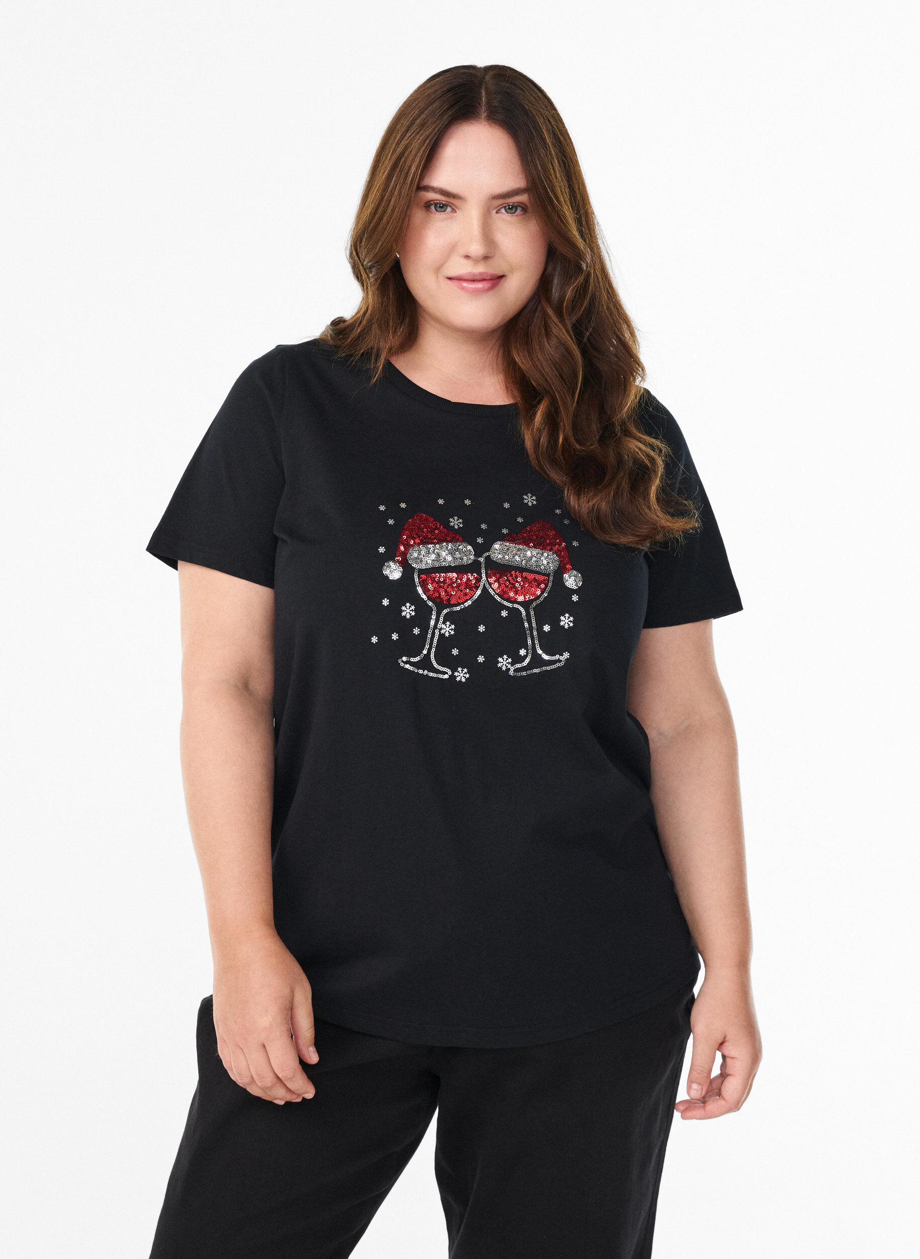 ZizziKerst T-shirt van biologisch katoen, Zwart, Model image number 0