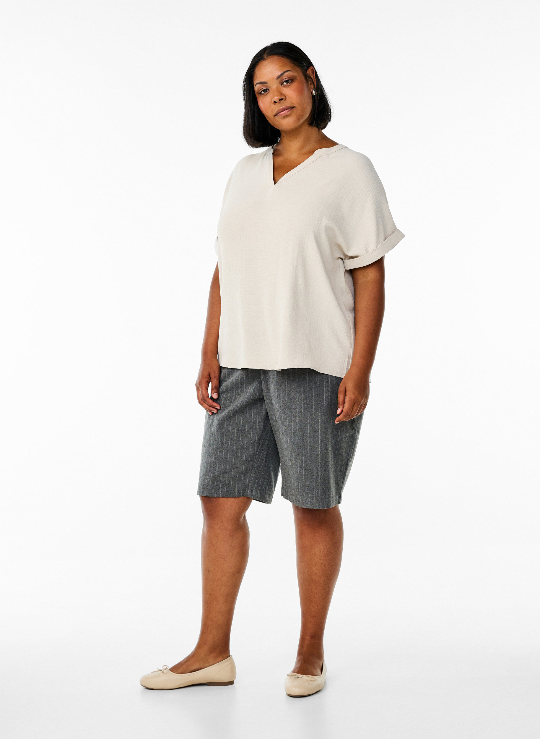 ZizziLuchtige blouse met korte mouwen, Beige, Model image number 1