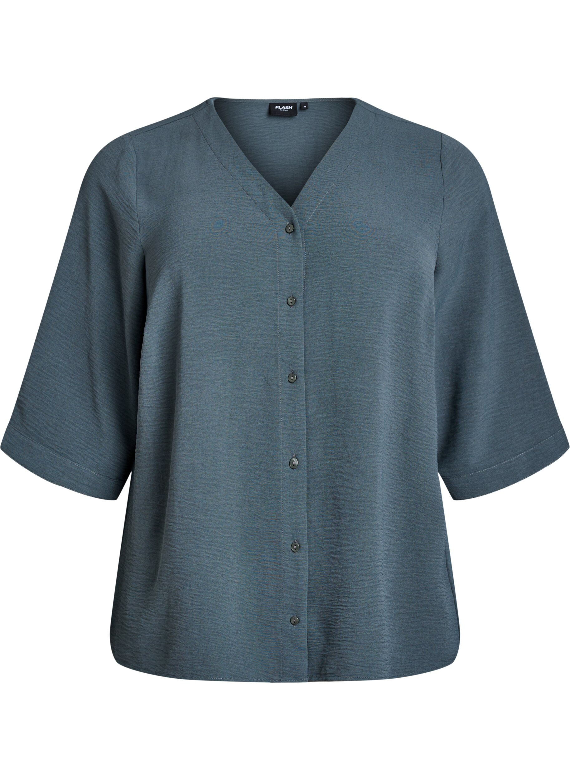 Shirtblouse met V-hals en 3/4 mouwen