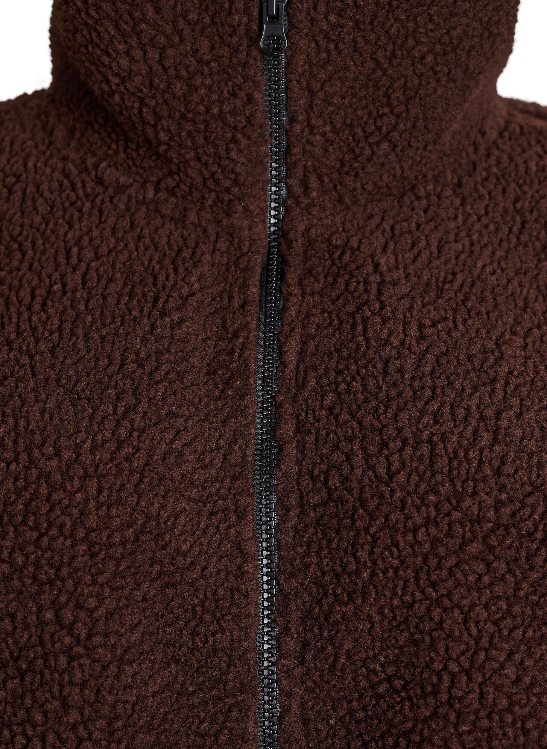 Zizzi Sportieve teddy fleece jas met ritssluiting, Bruin, Packshot image number 2