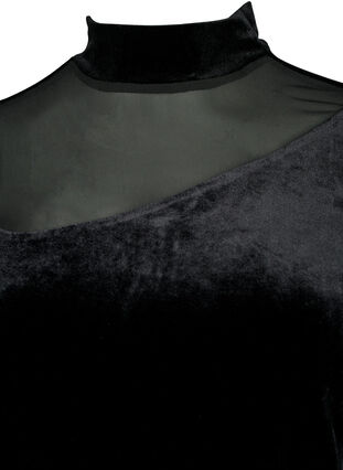 Fluwelen blouse met lange netmouwen	, Black, Packshot image number 2