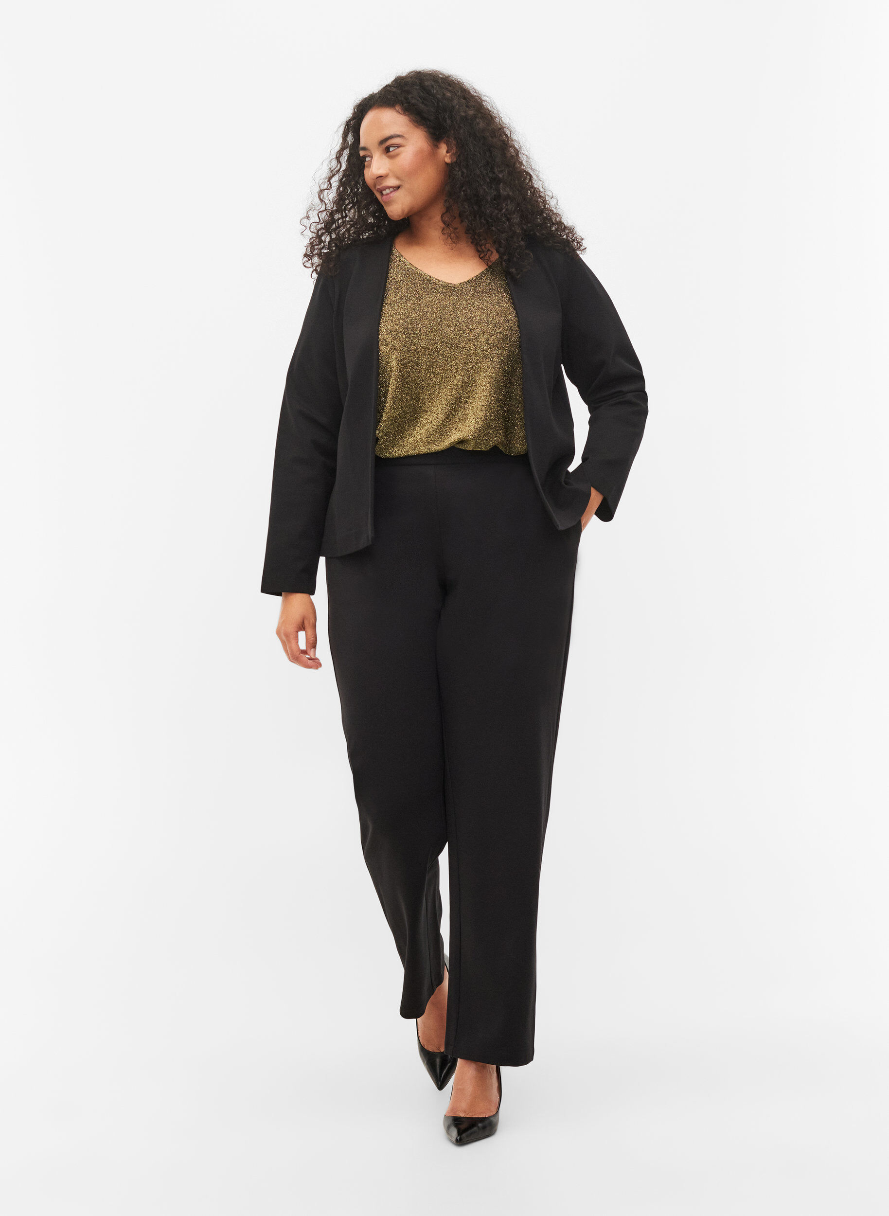 Zizzi Effen kleur korte open blazer, Black, Model image number 2