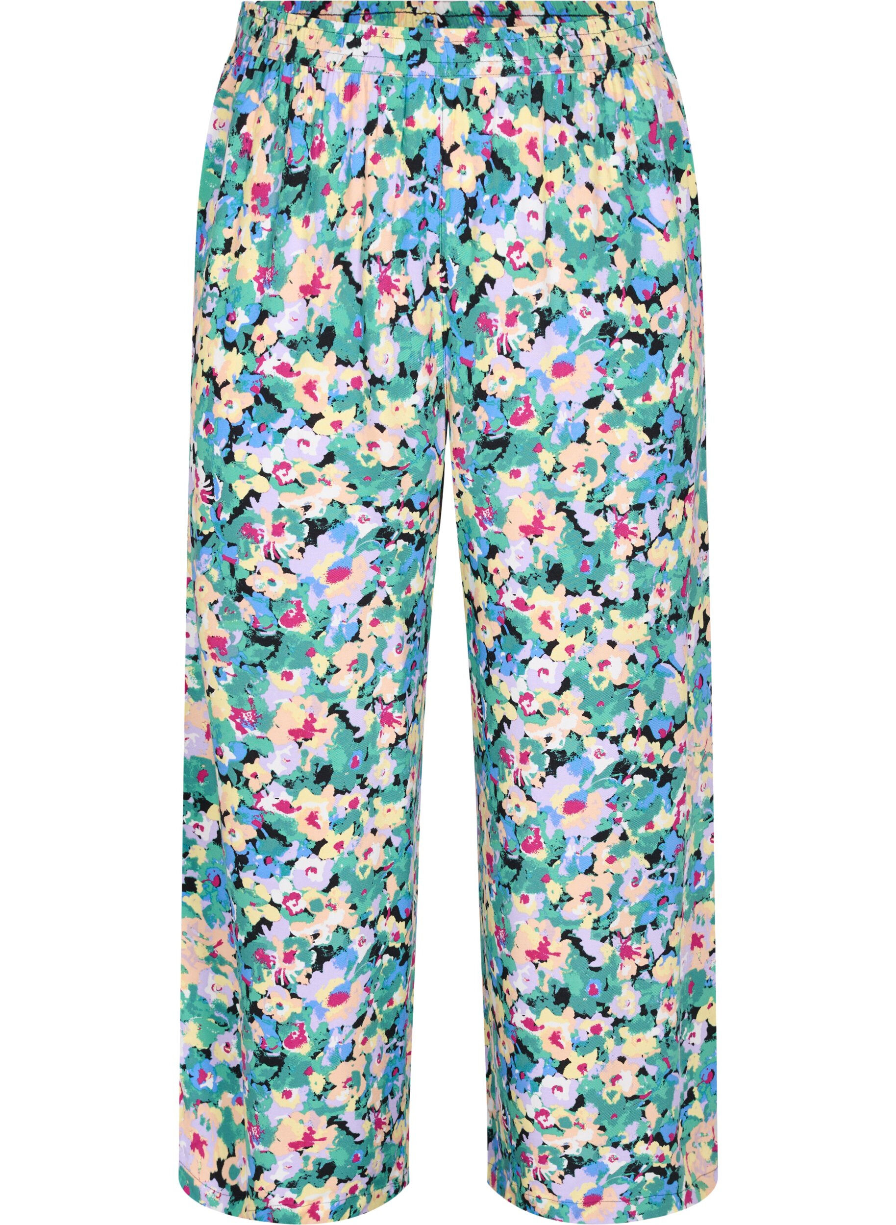 Zizzi Losse viscose broek met print, Multi AOP, Packshot image number 0