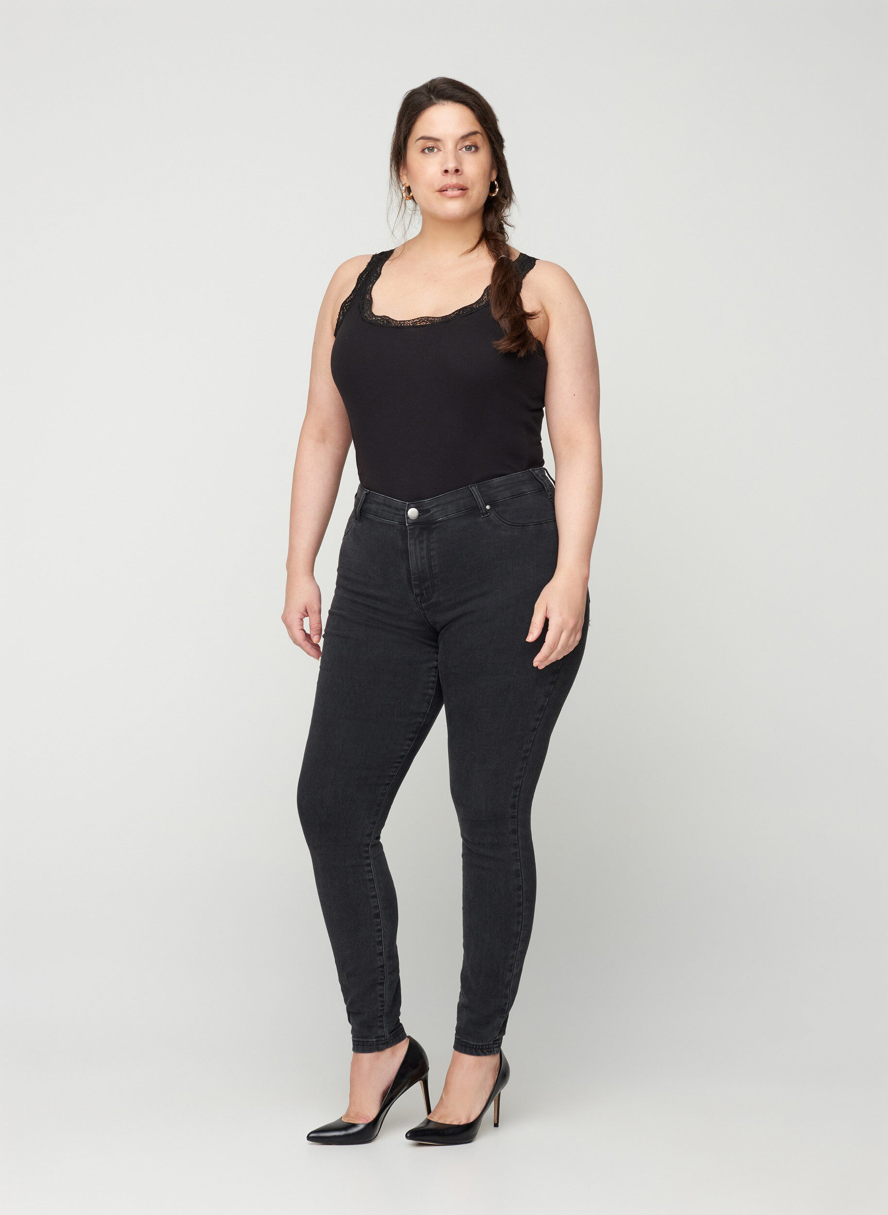 Zizzi Jeggings in katoenmix, Grey Denim, Model image number 0